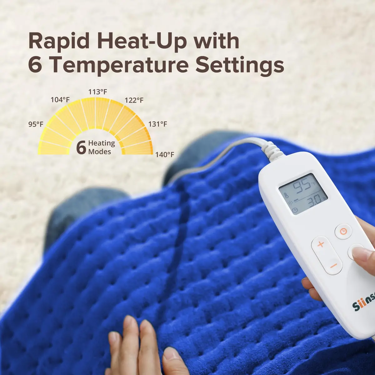 Siinsay 33" x 17" Extra Large Heat Pad for Back Shoulders | 6 Heat Levels, Fast Heating, Soft Micro Plush, Auto Shut-Off - view 8