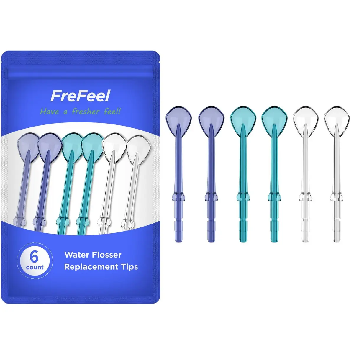 FreFeel Replacement Tongue Cleaner Tips for Waterpik Water Flosser, 6 Count (1.8 cm) | Freshens Breath - main product image