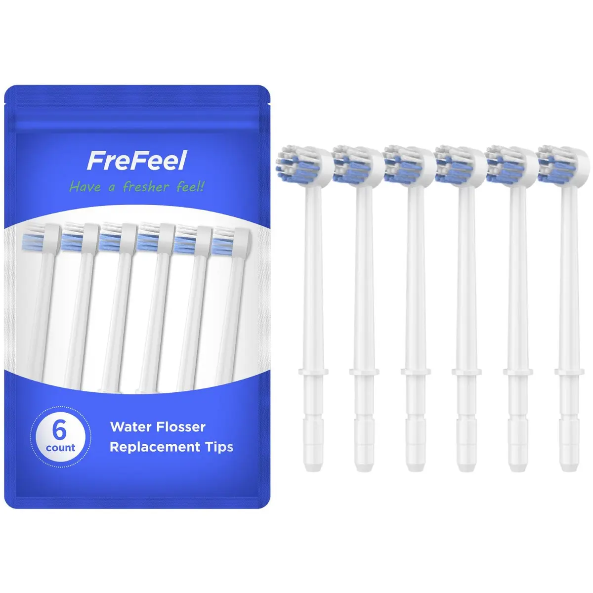 FreFeel Replacement Toothbrush Heads for Waterpik, 6 Count (Pack of 1) | Compatible with Aquarius, Complete Care, Cordless, For Kids, ION, Nano, Ortho Care, Radiance, Traveler, Ultra - main product image