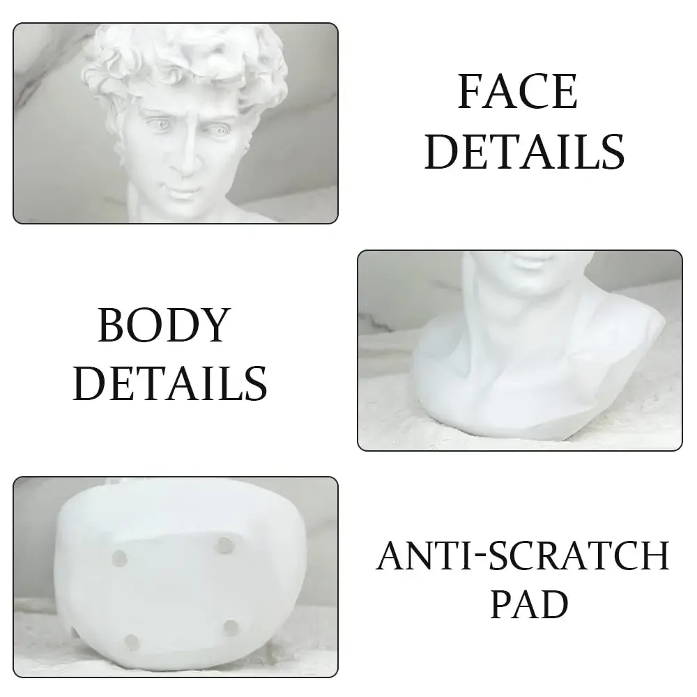 Norrclp 11in Greek Statue of David Bust, Classic Roman Head Sculpture | Resin Art Decoration - view 8