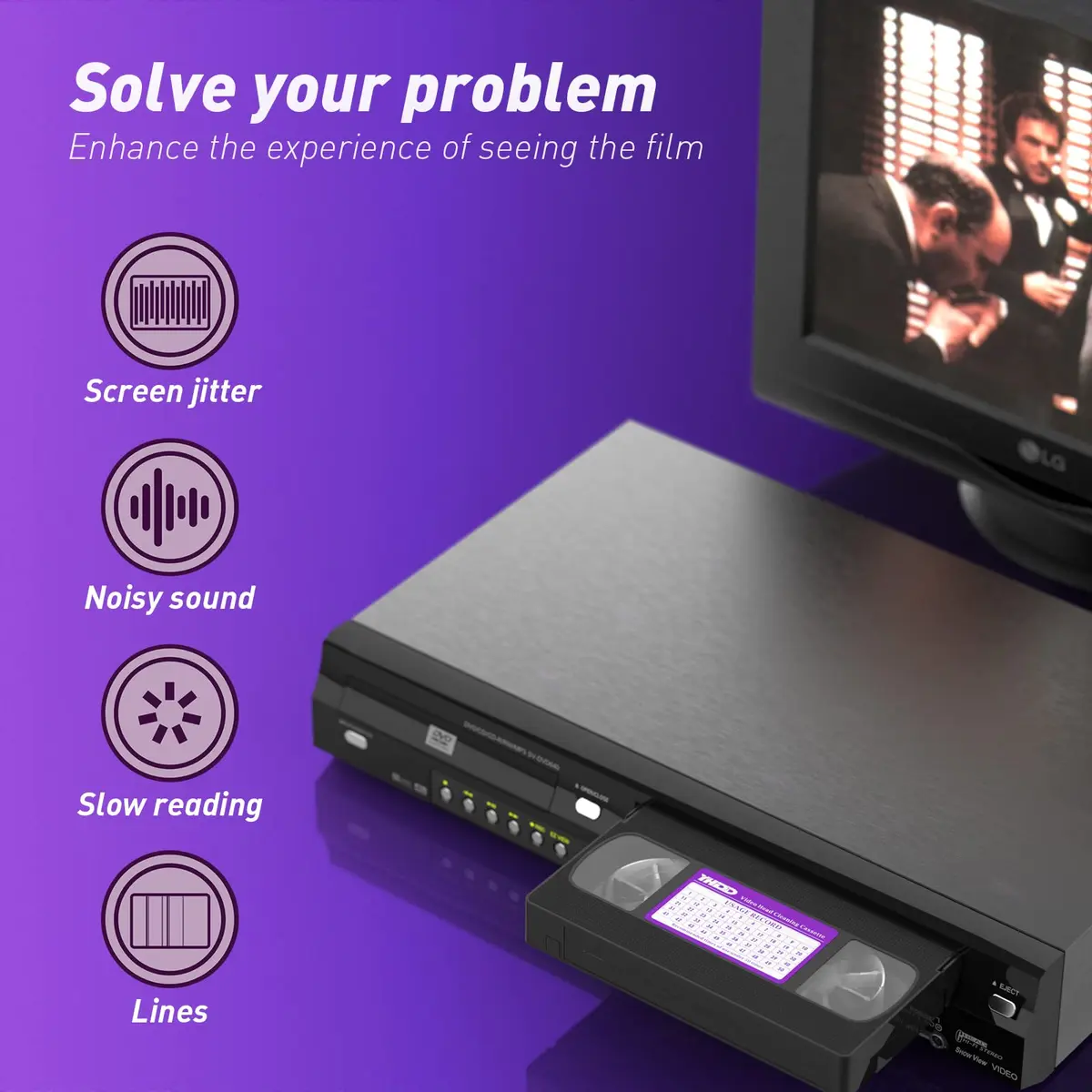 YHDD VCR Head Cleaner Tape for VHS/VCR Players, Dry Type Reusable Video Head Cleaner - view 2