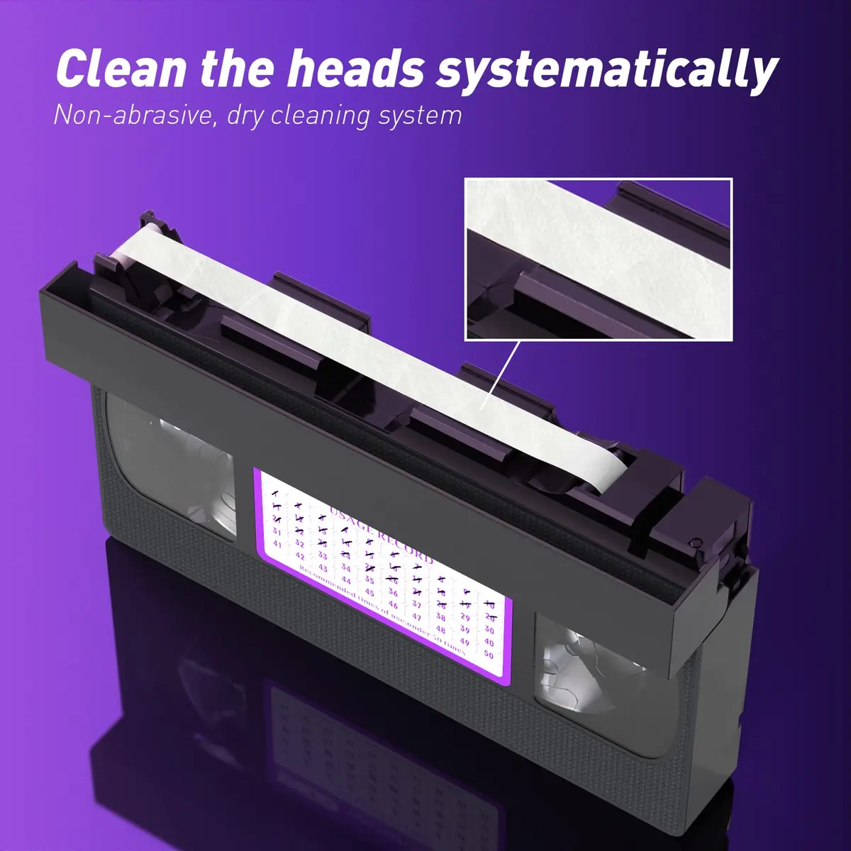 YHDD VCR Head Cleaner Tape for VHS/VCR Players, Dry Type Reusable Video Head Cleaner - view 3