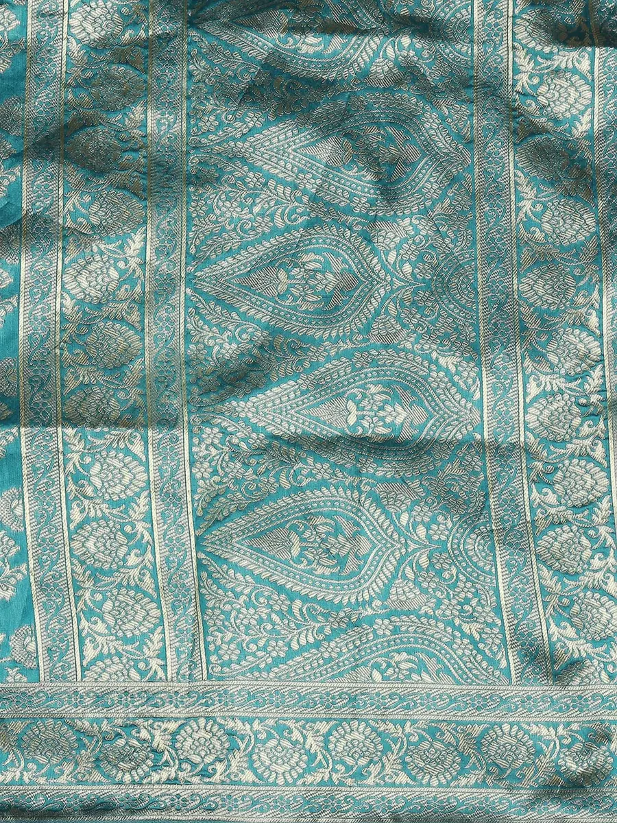 DUPATTA BAZAAR Rama Green Banarasi Silk Dupatta with Floral Weaving 2.29 m (2.5 yd) | Hand-Woven Artisan Craftsmanship - view 6
