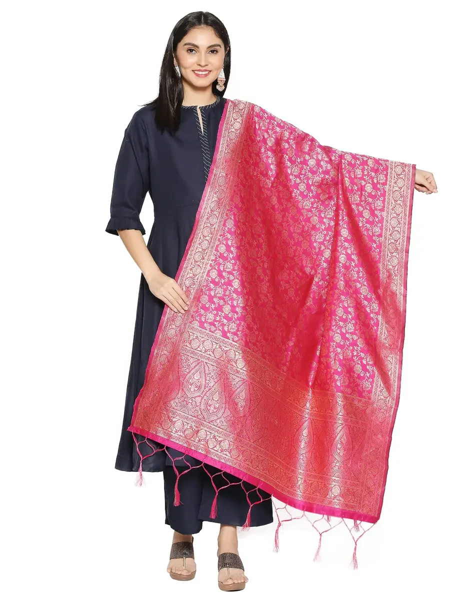 DUPATTA BAZAAR Red Banarasi Silk Dupatta with Floral Weaving 2.29 m (2.5 yd) - main product image