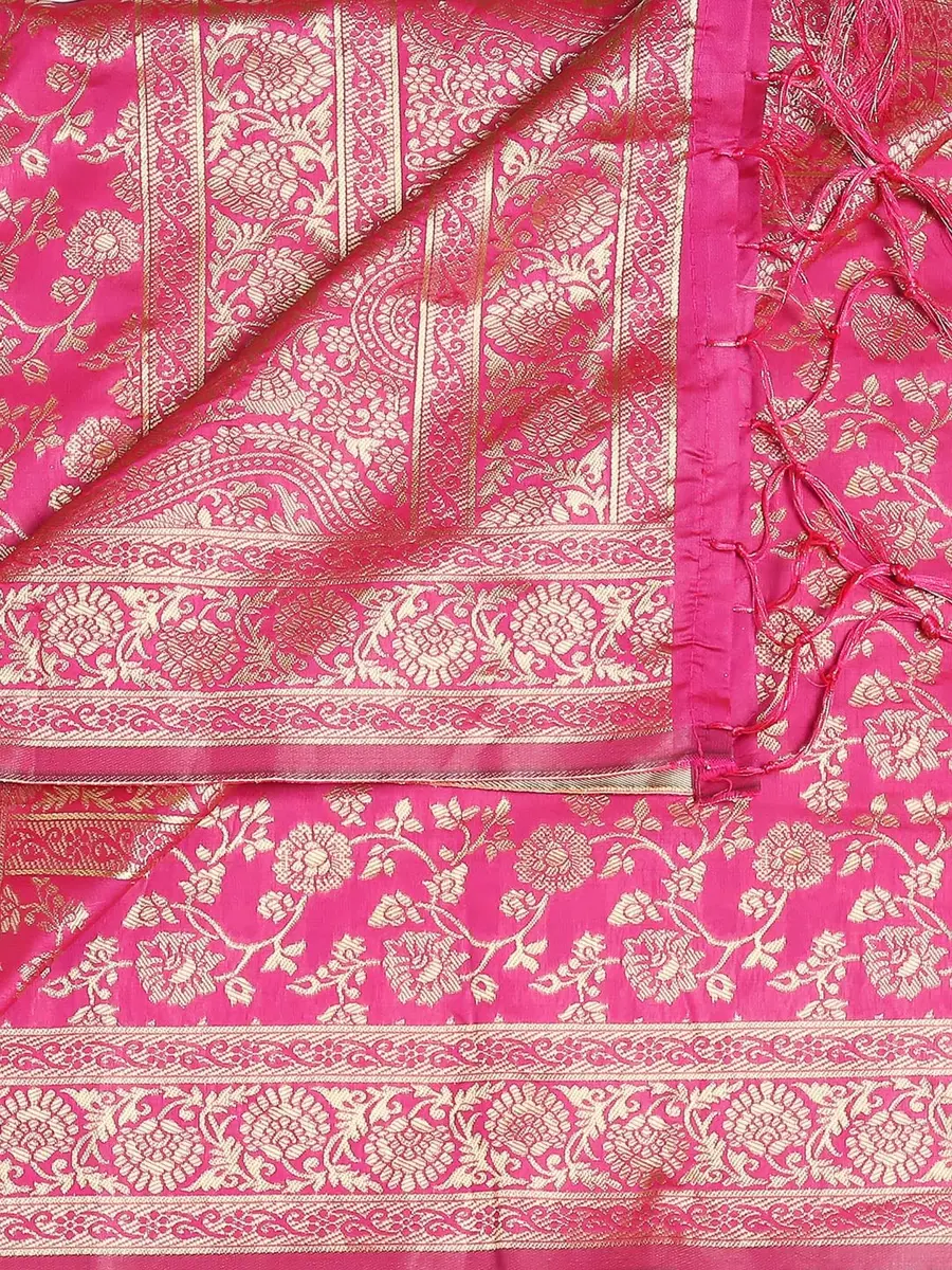 DUPATTA BAZAAR Red Banarasi Silk Dupatta with Floral Weaving 2.29 m (2.5 yd) - view 5