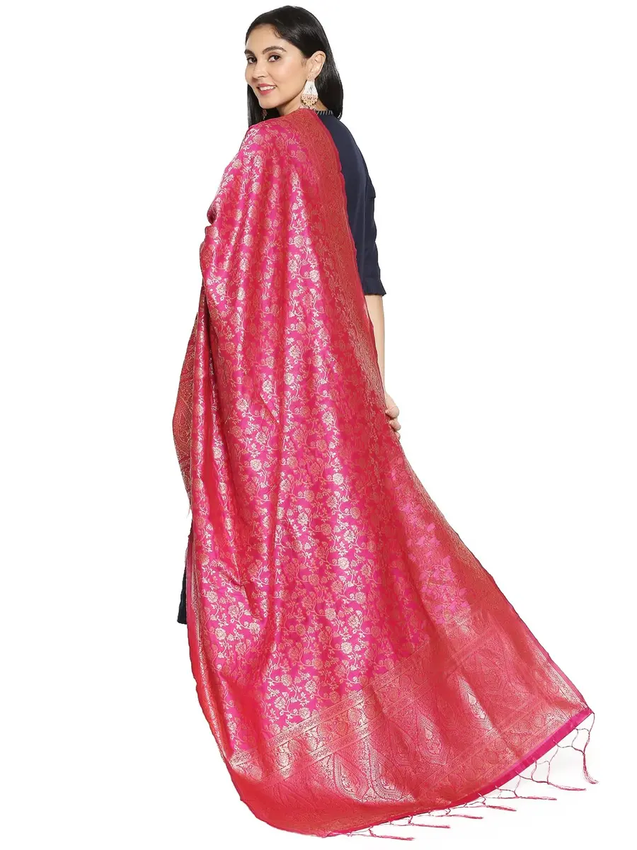 DUPATTA BAZAAR Red Banarasi Silk Dupatta with Floral Weaving 2.29 m (2.5 yd) - view 3