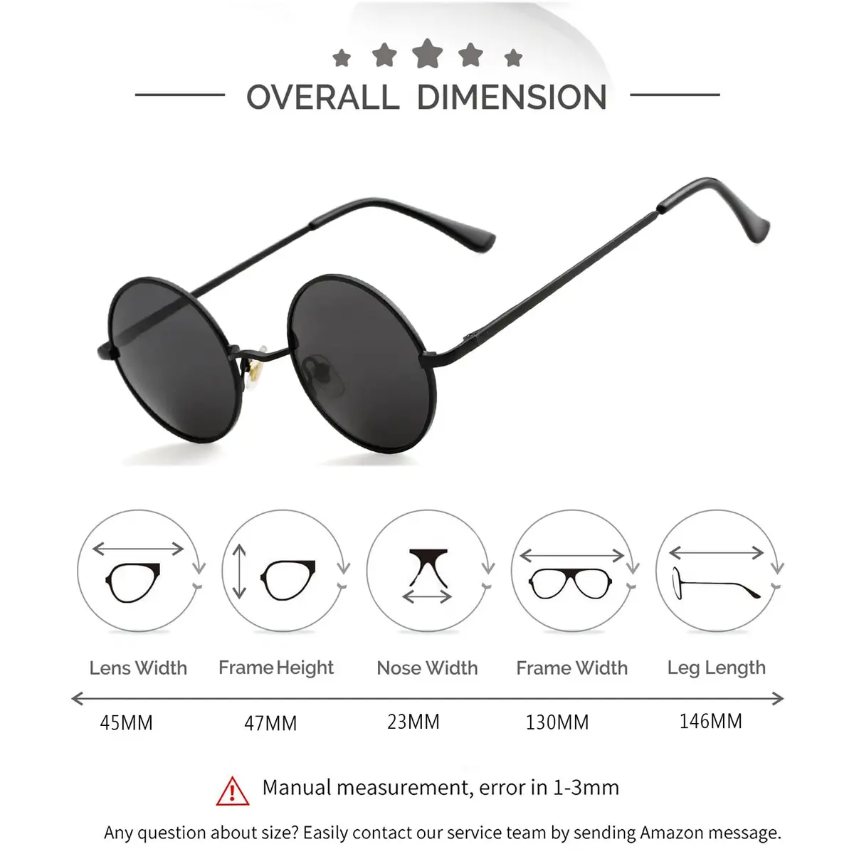 Kursan Small Round Polarized Sunglasses 45MM Black Unisex Retro UV400 - view 5