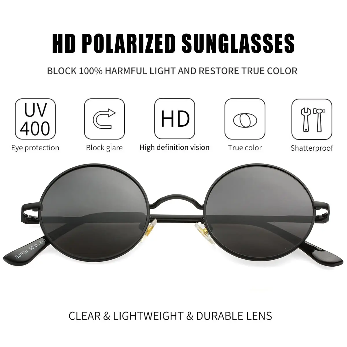 Kursan Small Round Polarized Sunglasses 45MM Black Unisex Retro UV400 - view 2