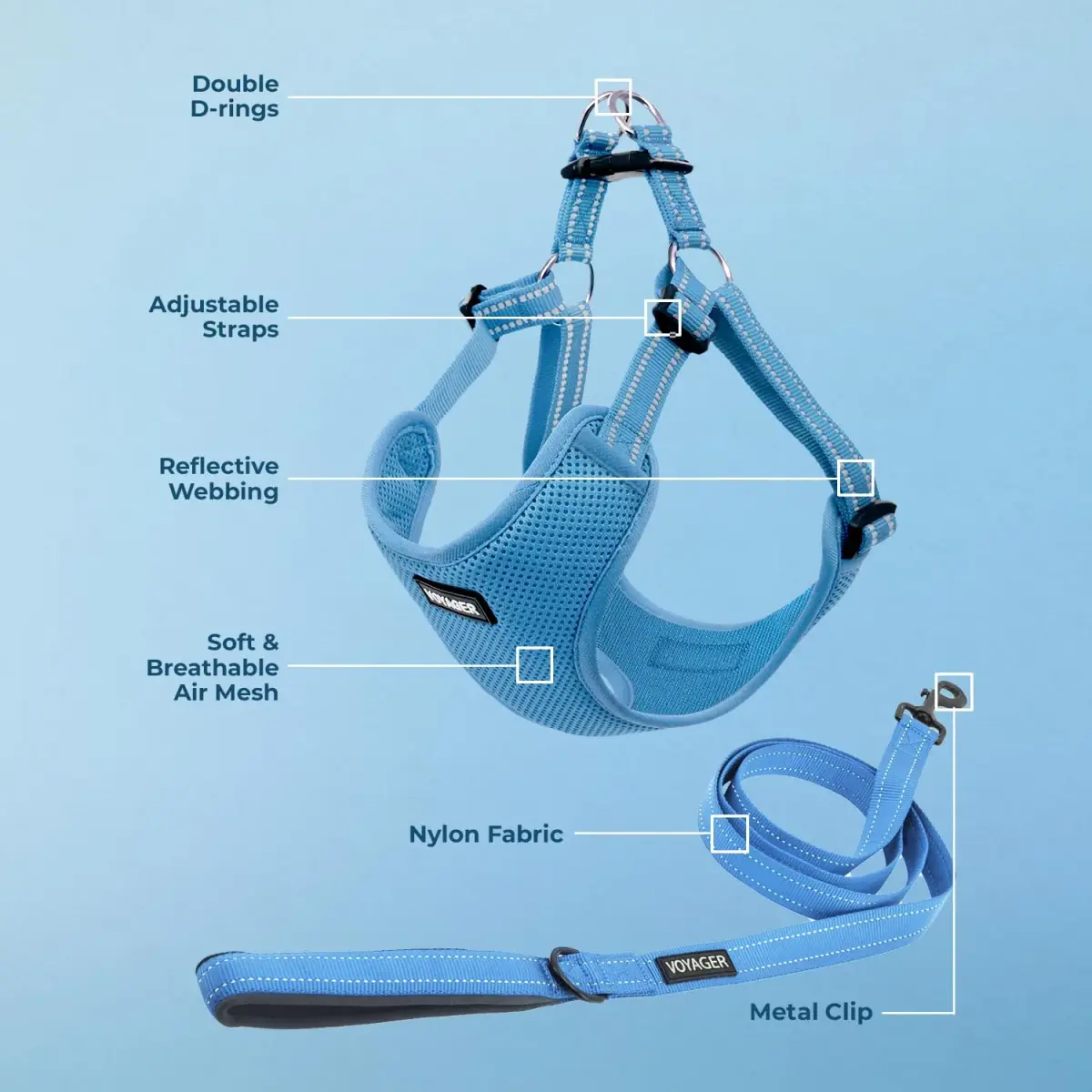 Best Pet Supplies Voyager Step-In Mesh Dog Harness & Leash Set, XL (Baby Blue) | No-Pull, Breathable, Reflective - view 3