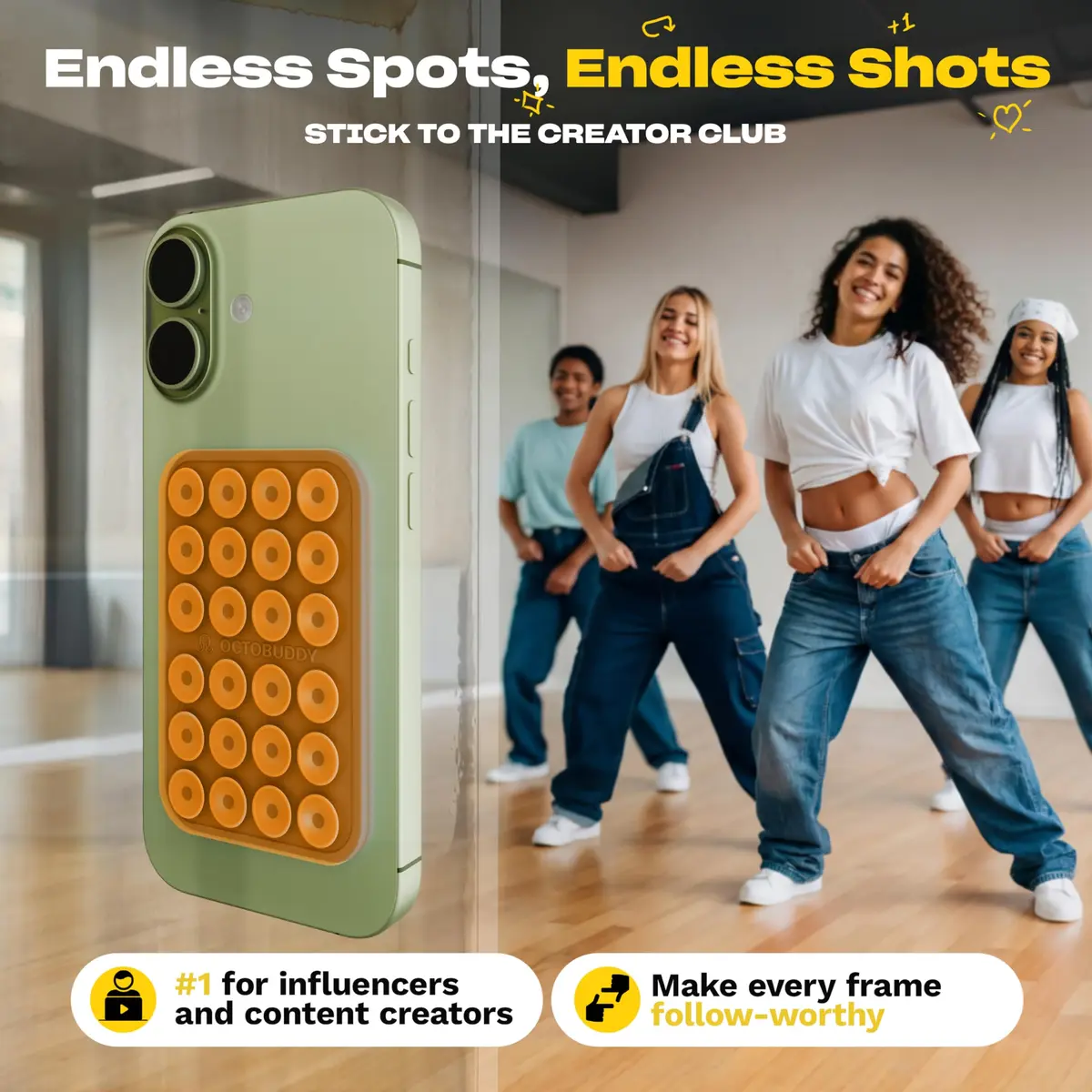 OCTOBUDDY Classic - Silicone Suction Phone Case Adhesive Mount, Transparent | Hands-Free, Waterproof, 24 Suction Cups for Stable Hold - view 7