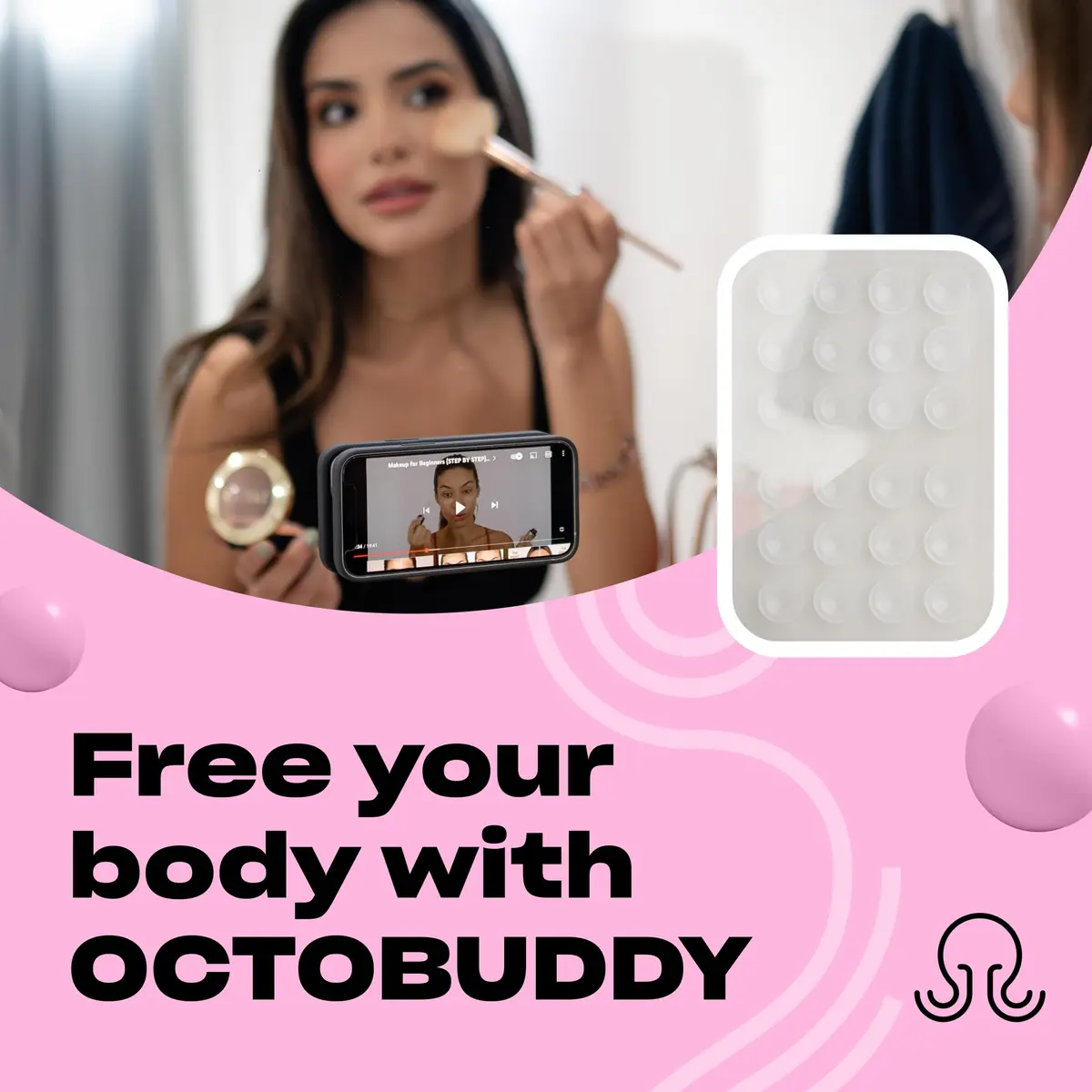 OCTOBUDDY Classic - Silicone Suction Phone Case Adhesive Mount, Transparent | Hands-Free, Waterproof, 24 Suction Cups for Stable Hold - view 3