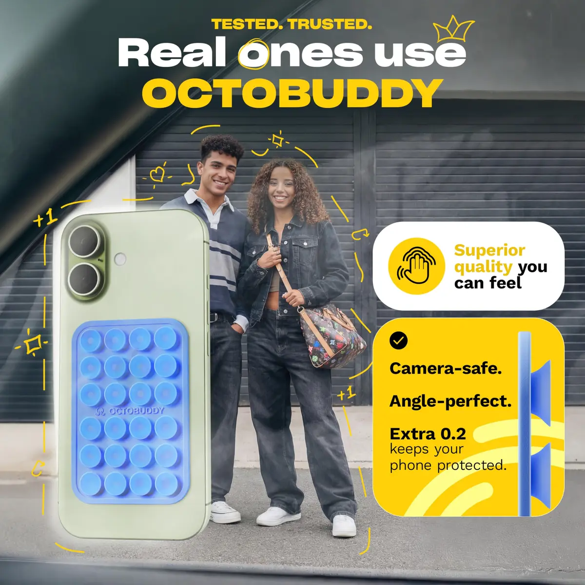 OCTOBUDDY Classic Silicone Suction Phone Case Adhesive Mount, Marigold | 24 Suction Cups for Stable Hands-Free Content - view 3