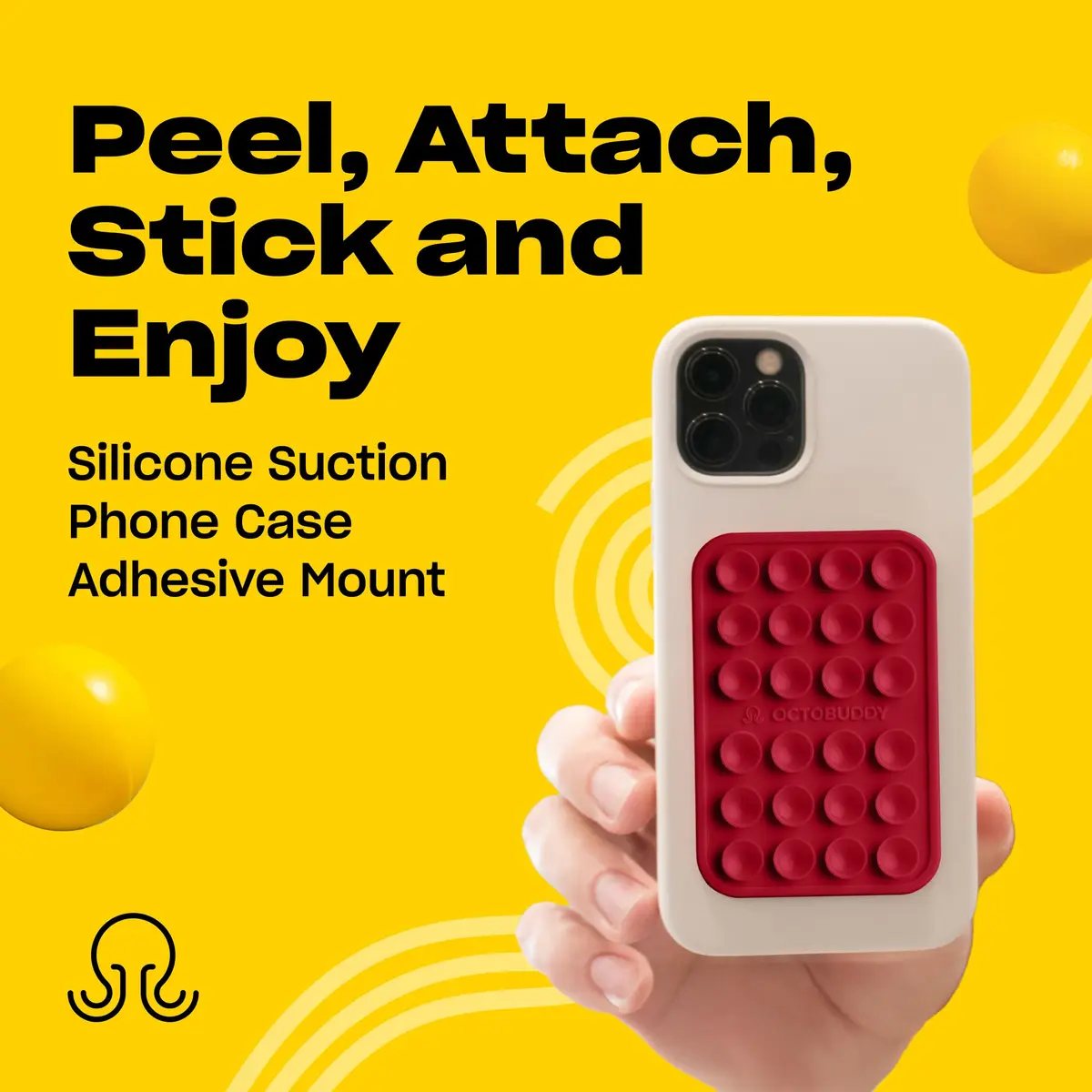 OCTOBUDDY Classic Red Silicone Suction Phone Mount 2.25″ x 3.25″ | 24 Suction Cups for Hands-Free Content Creation - view 2