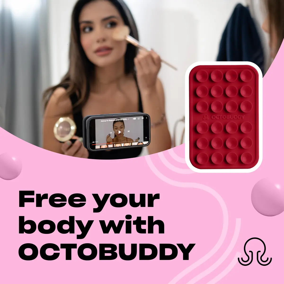 OCTOBUDDY Classic Red Silicone Suction Phone Mount 2.25″ x 3.25″ | 24 Suction Cups for Hands-Free Content Creation - view 3