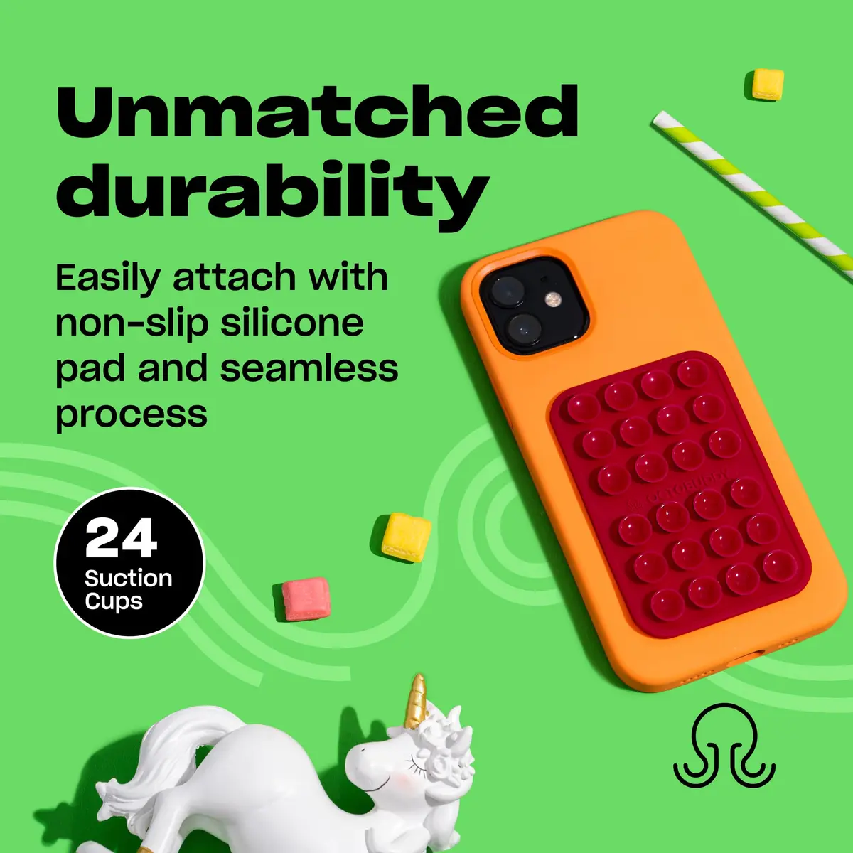 OCTOBUDDY Classic Red Silicone Suction Phone Mount 2.25″ x 3.25″ | 24 Suction Cups for Hands-Free Content Creation - view 4