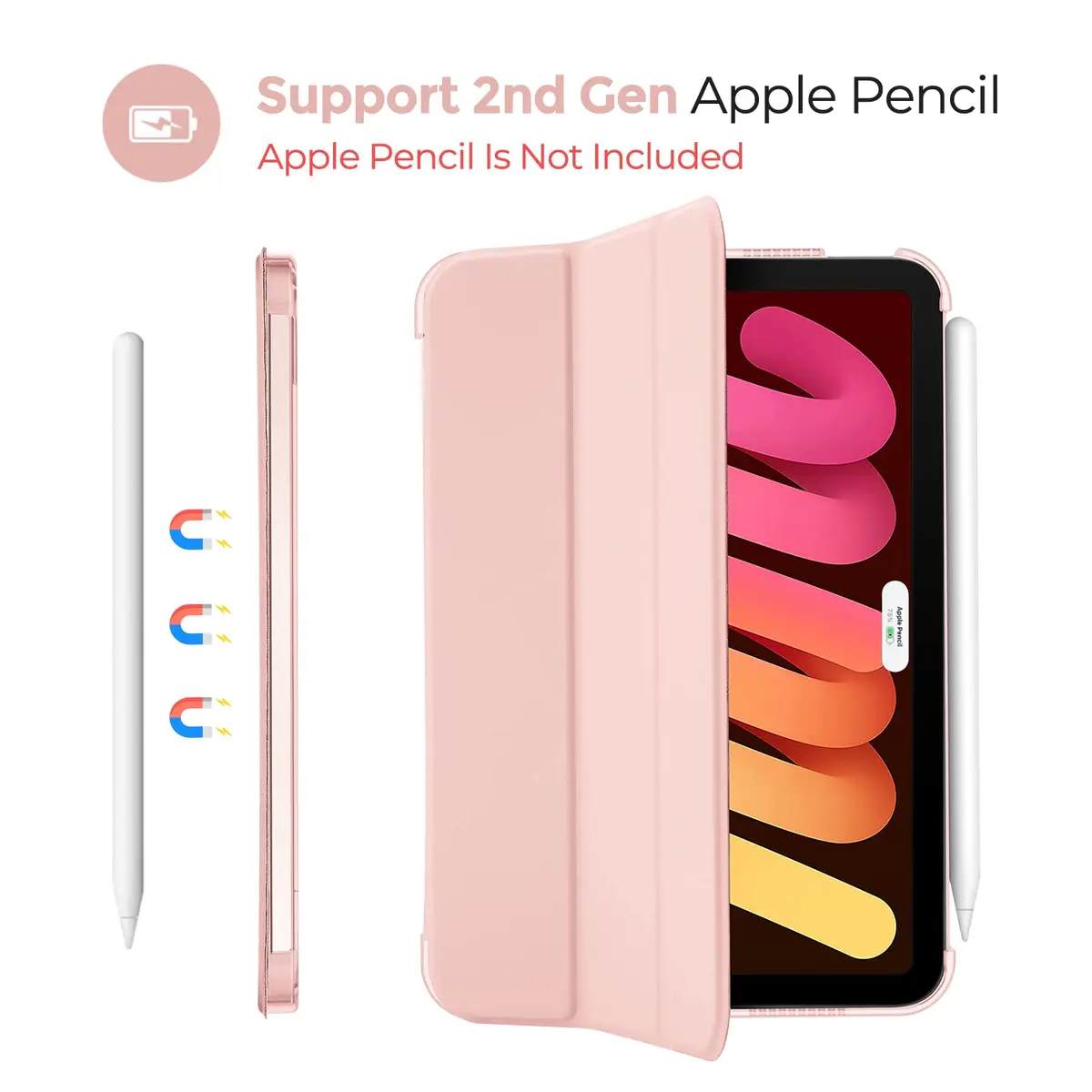 ProCase Smart Case for iPad mini 7 A17 Pro 2024/Mini 6 2021 8.3" -Pink | Slim, Protective & Supports Apple Pencil - view 5