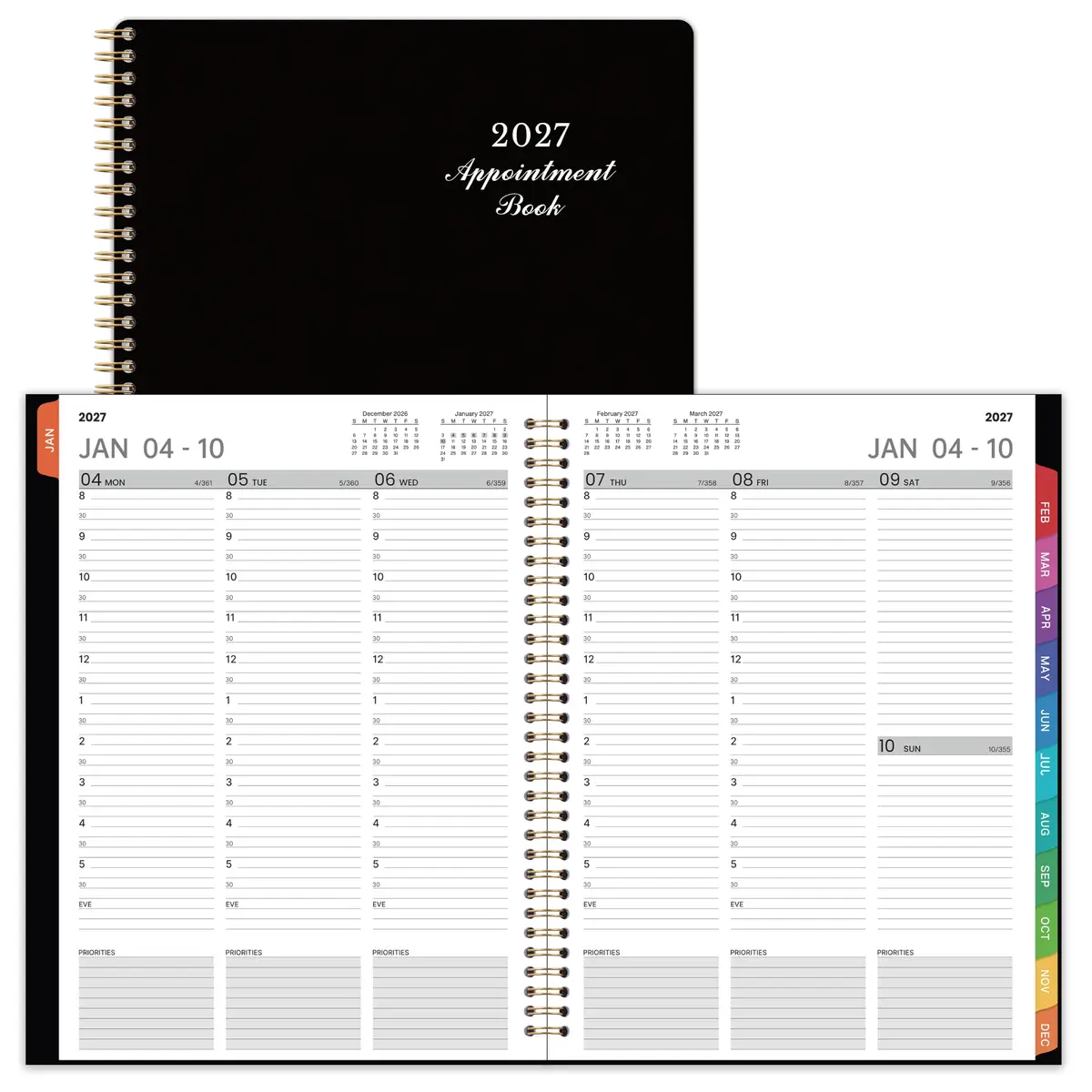 Indeme 2027 Appointment Book | Daily Hourly Planner, 9" x 11", Colorful Tabs, Lay-Flat Design - main product image