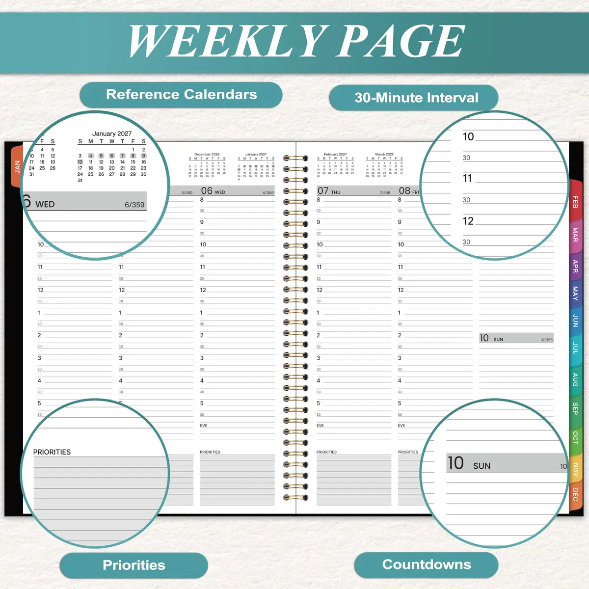 Indeme 2027 Appointment Book | Daily Hourly Planner, 9" x 11", Colorful Tabs, Lay-Flat Design - view 5