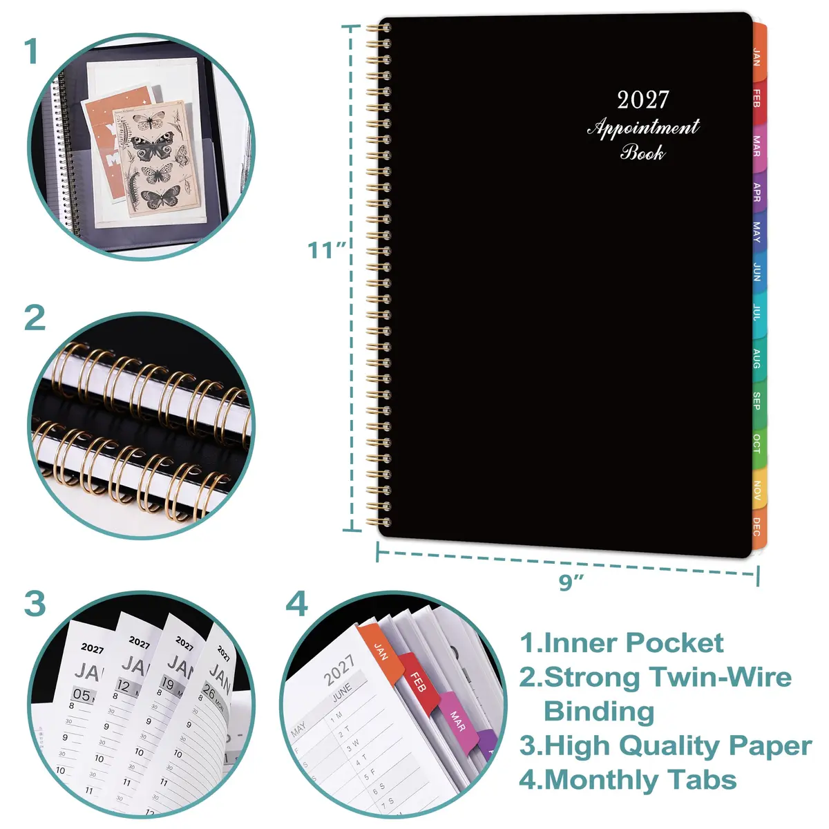 Indeme 2027 Appointment Book | Daily Hourly Planner, 9" x 11", Colorful Tabs, Lay-Flat Design - view 3