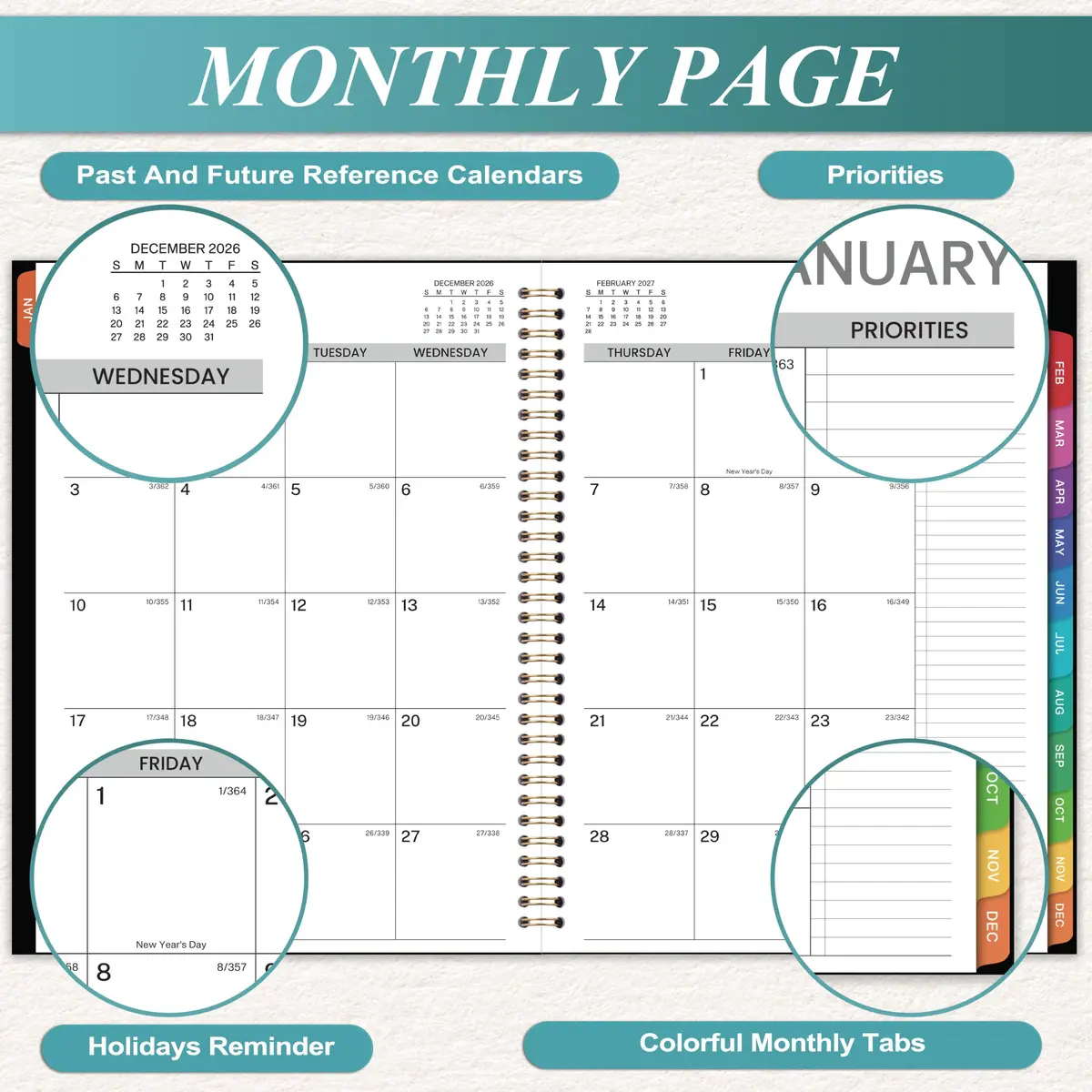 Indeme 2027 Appointment Book | Daily Hourly Planner, 9" x 11", Colorful Tabs, Lay-Flat Design - view 4