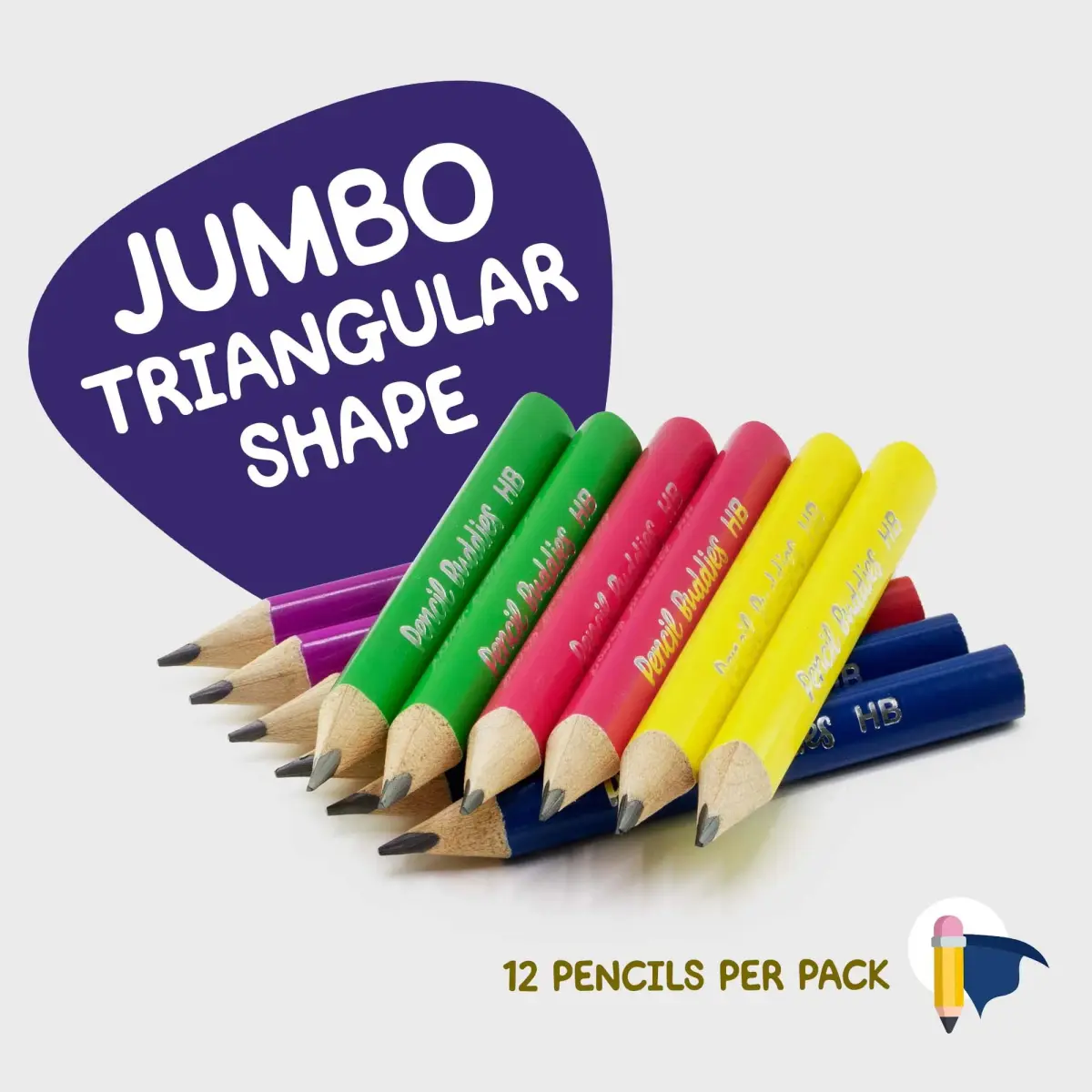 Pencil Buddies Short Jumbo Kids Pencils 3.5 inch (8.9 cm) | Triangle Grip, HB Lead, 14-Piece Set with Sharpener - view 2