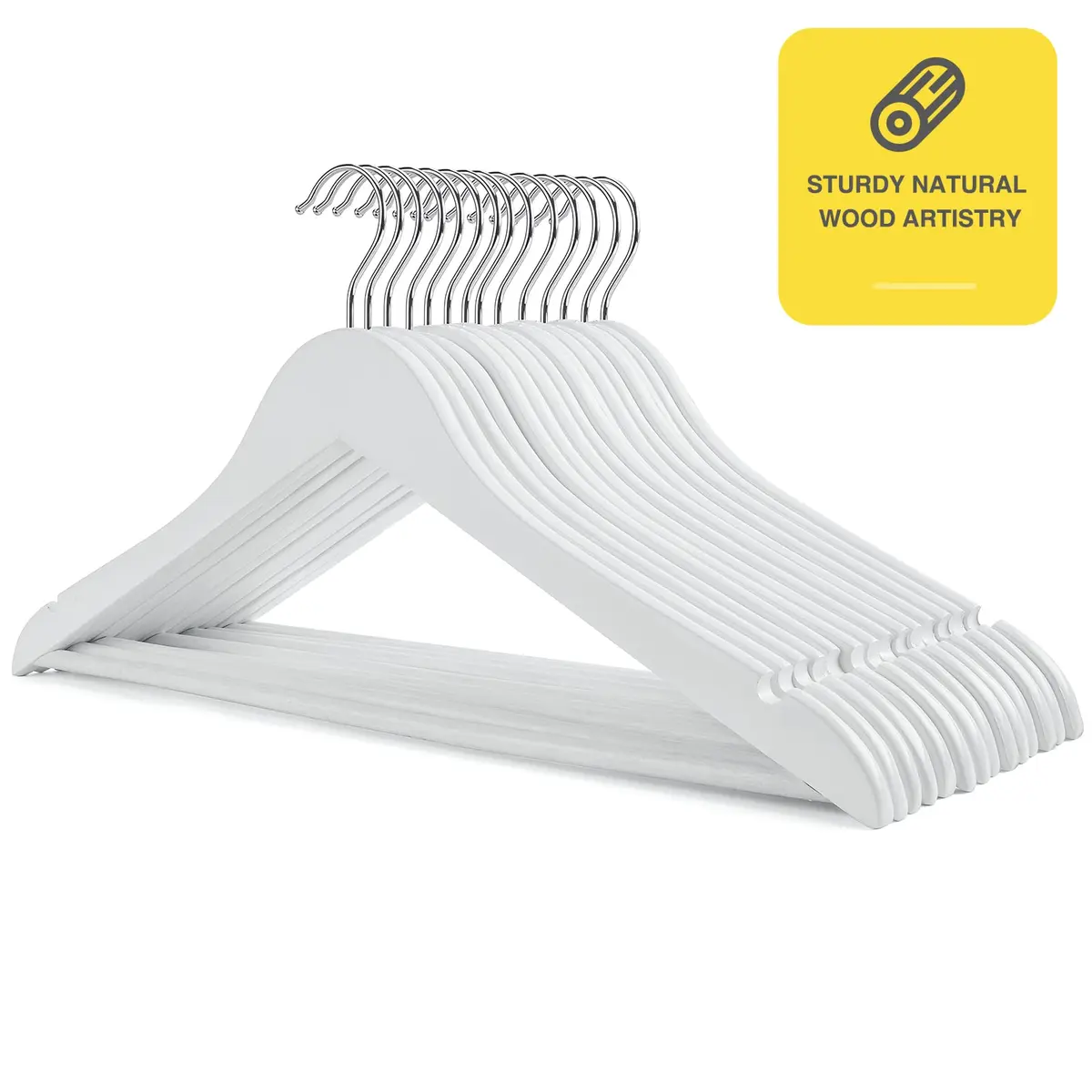 Uinicor White Wooden Hangers 30 Pack Slim Coat Hangers for Closet with Smooth Finish, Shirt, Suit, Dress, Heavy Duty Clothes Hanger - view 6