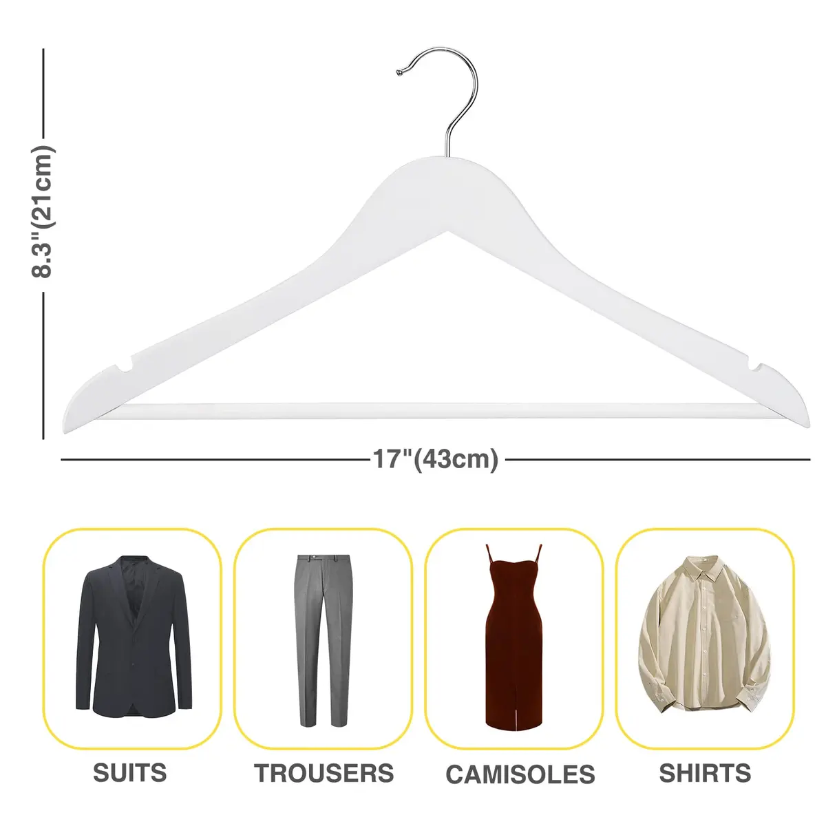 Uinicor White Wooden Hangers 30 Pack Slim Coat Hangers for Closet with Smooth Finish, Shirt, Suit, Dress, Heavy Duty Clothes Hanger - view 7