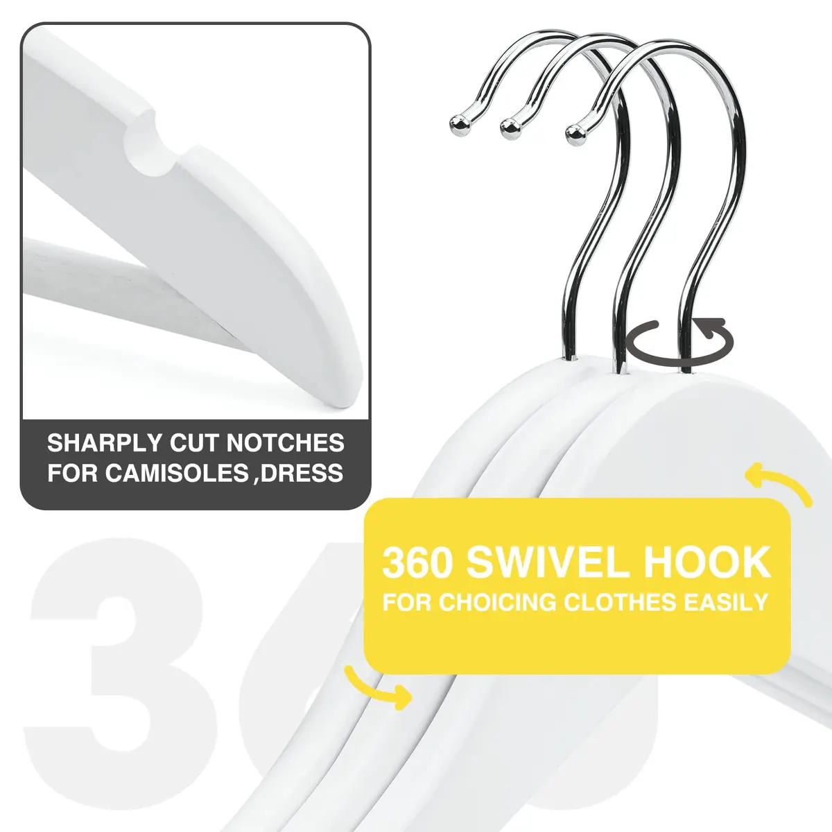 Uinicor White Wooden Hangers 30 Pack Slim Coat Hangers for Closet with Smooth Finish, Shirt, Suit, Dress, Heavy Duty Clothes Hanger - view 2
