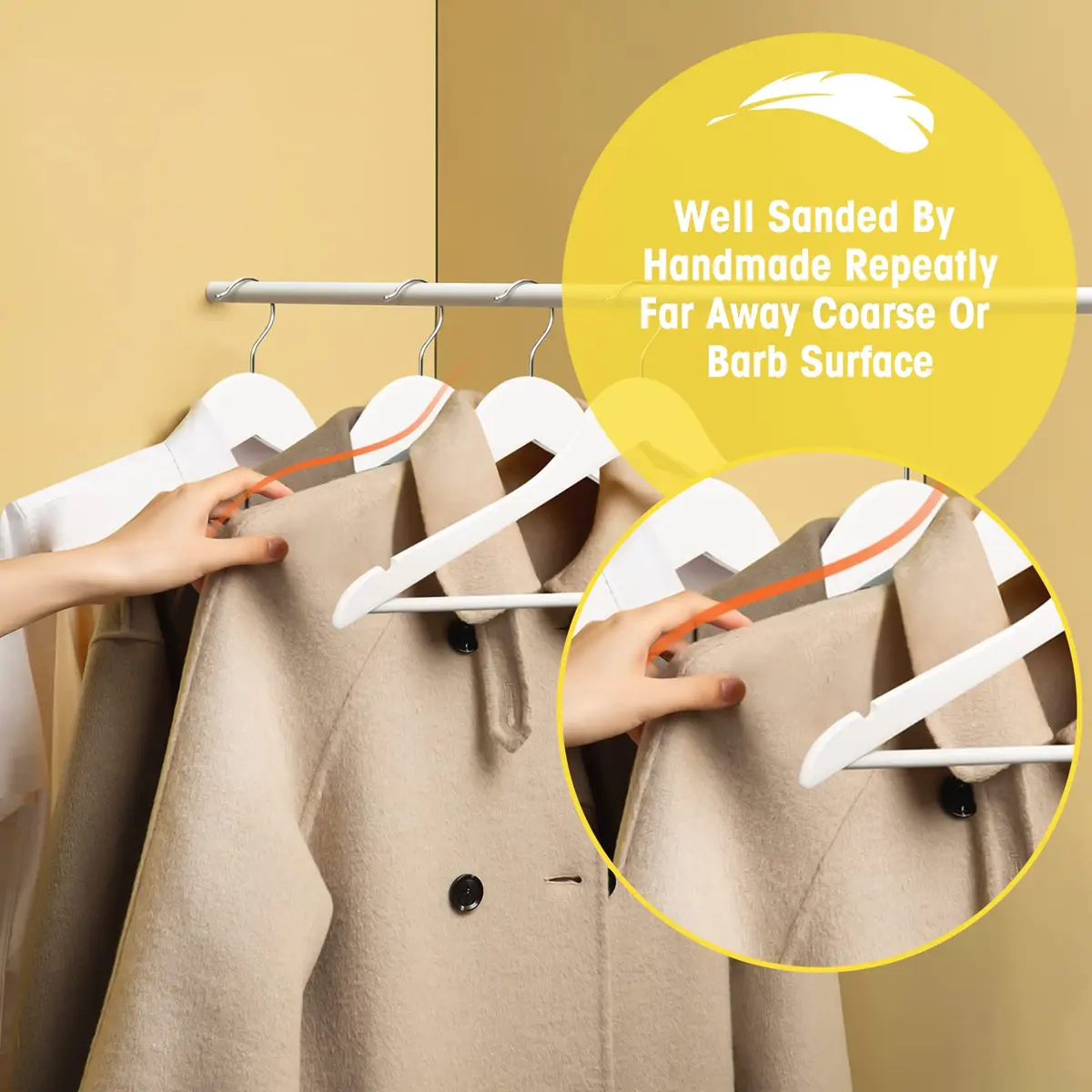Uinicor White Wooden Hangers 30 Pack Slim Coat Hangers for Closet with Smooth Finish, Shirt, Suit, Dress, Heavy Duty Clothes Hanger - view 3