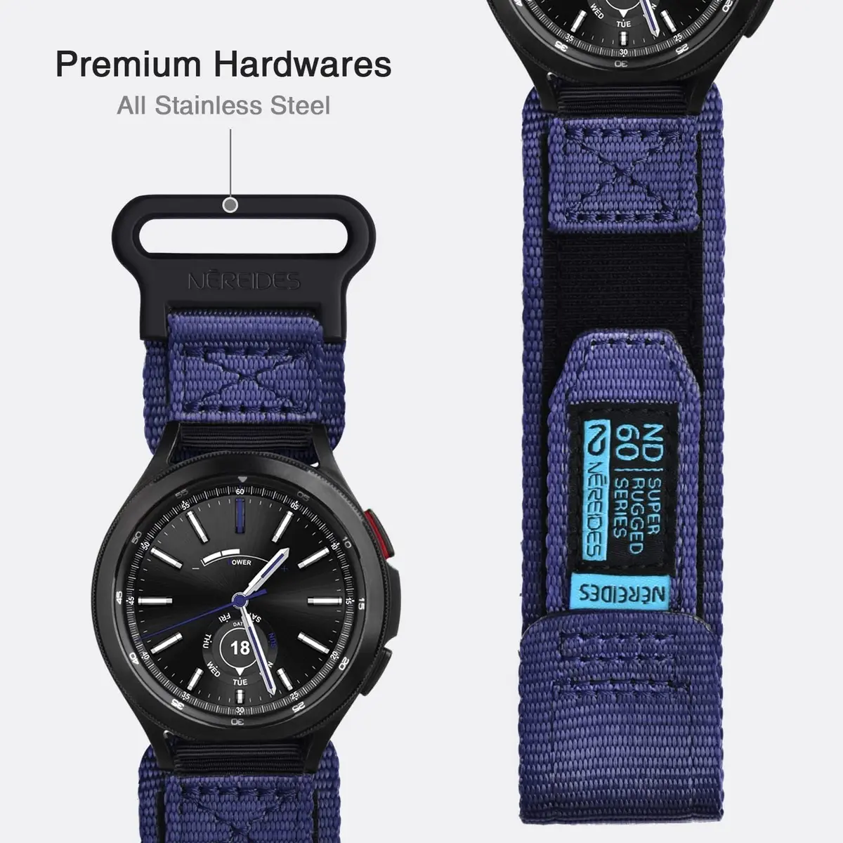 Nereides Purple Nylon Watch Band for Samsung Galaxy Watch 7/6/5/4 40mm 44mm, 20mm Adjustable Sports Strap - view 5