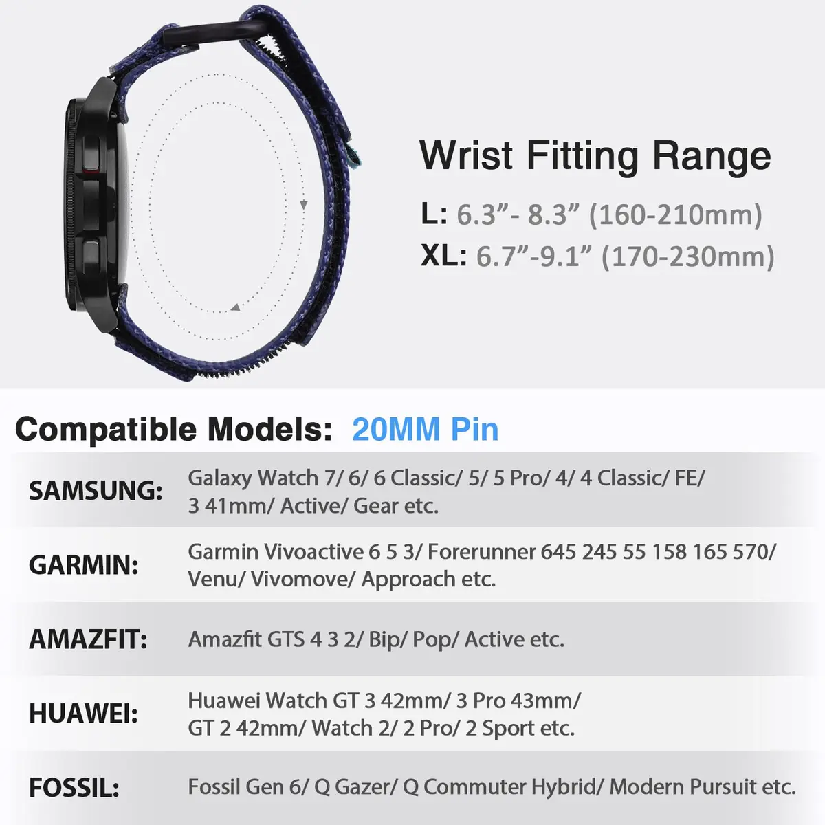 Nereides Purple Nylon Watch Band for Samsung Galaxy Watch 7/6/5/4 40mm 44mm, 20mm Adjustable Sports Strap - view 3