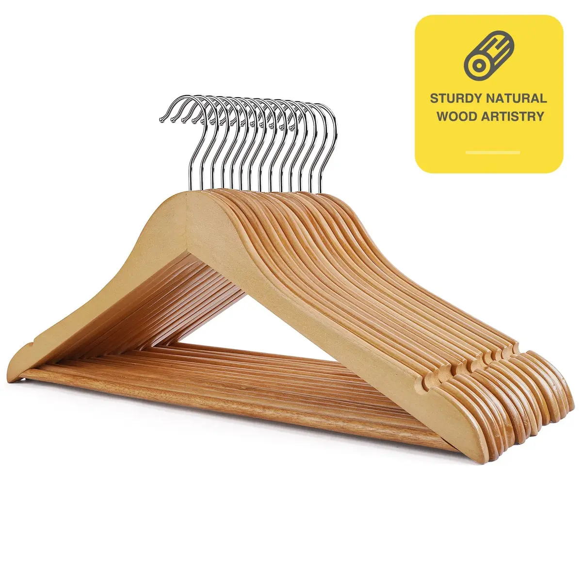 Uinicor Wooden Hangers 30 Pack | Heavy Duty & Space Saving Natural Finish - view 6