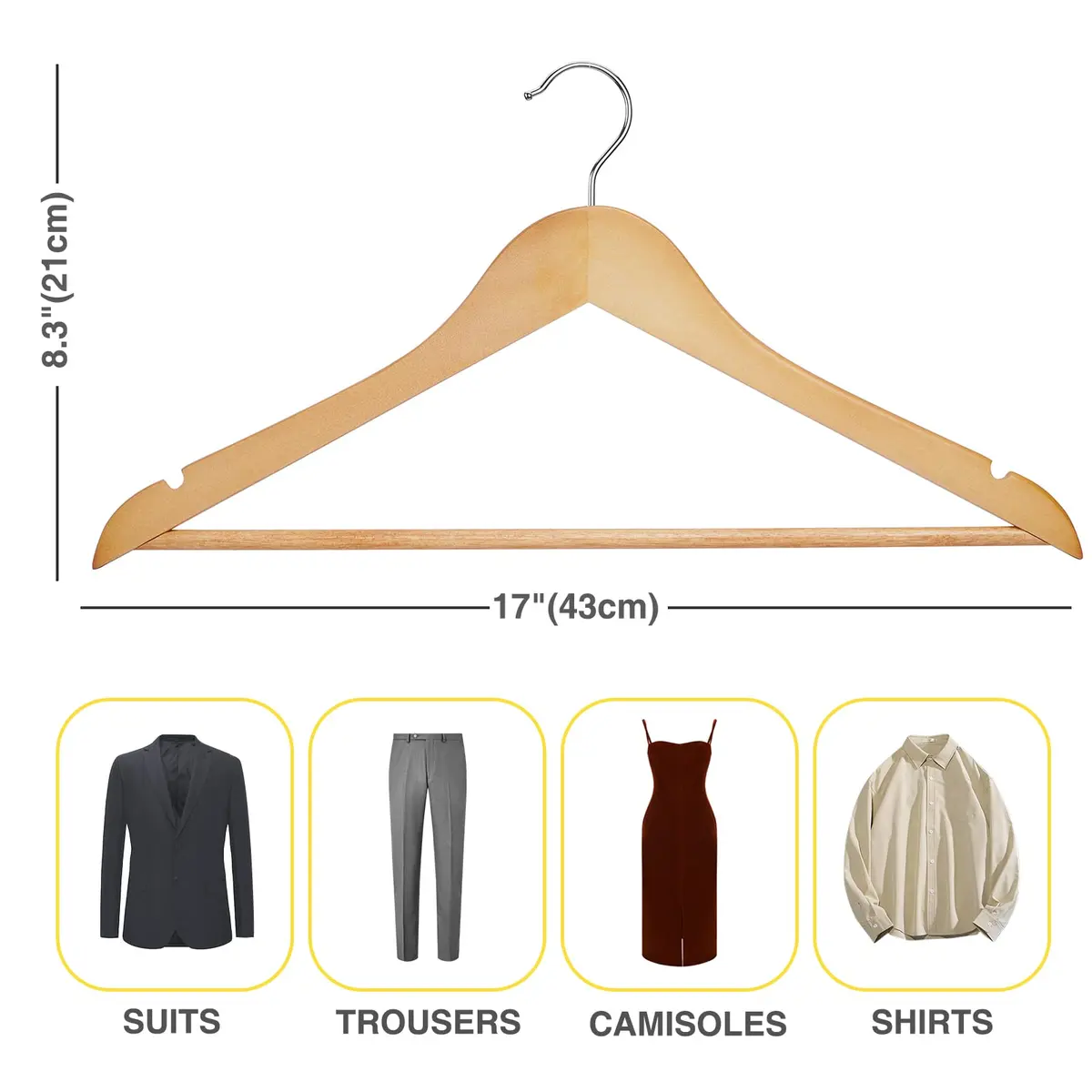 Uinicor Wooden Hangers 30 Pack | Heavy Duty & Space Saving Natural Finish - view 7