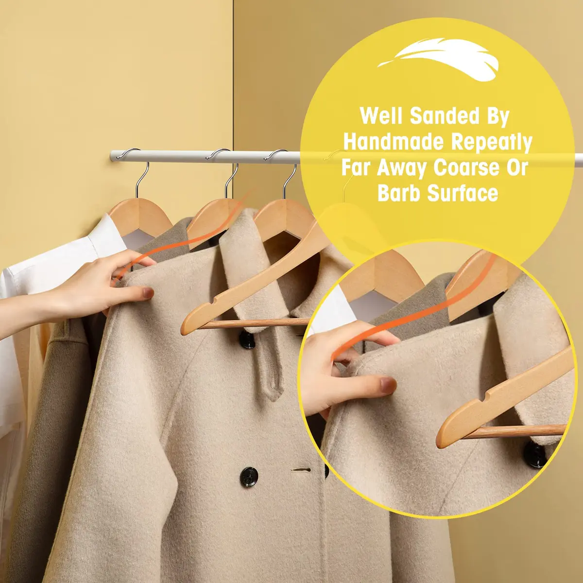 Uinicor Wooden Hangers 30 Pack | Heavy Duty & Space Saving Natural Finish - view 3