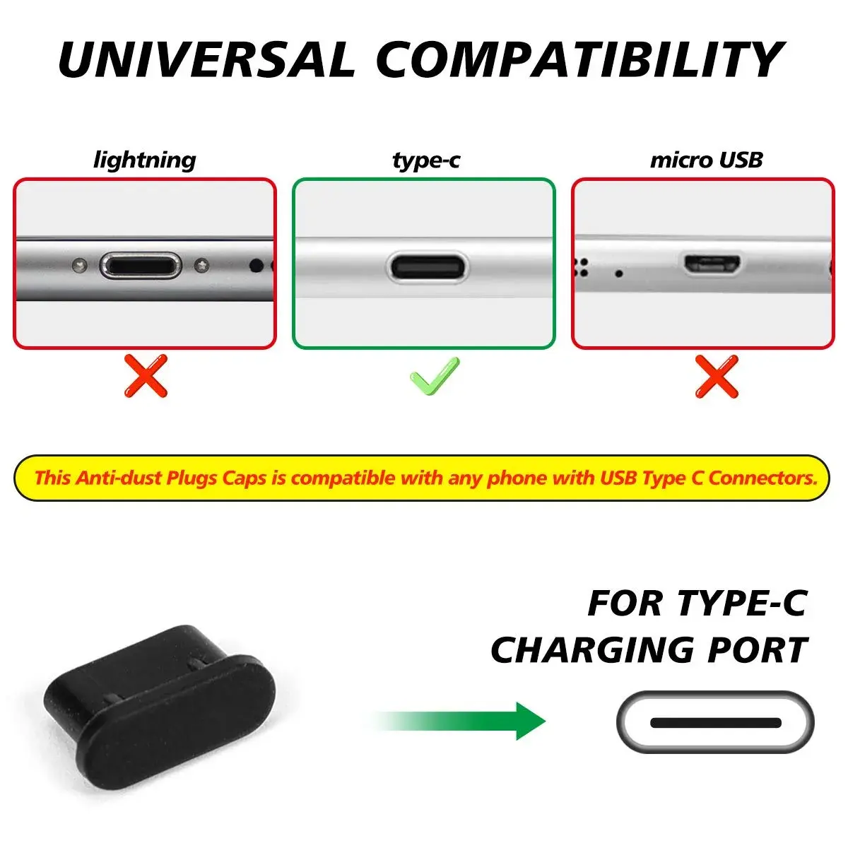 CaseBuy Black 20 Pack USB C Anti Dust Plugs | Protects Ports from Dust, Sand, and Lint - view 2
