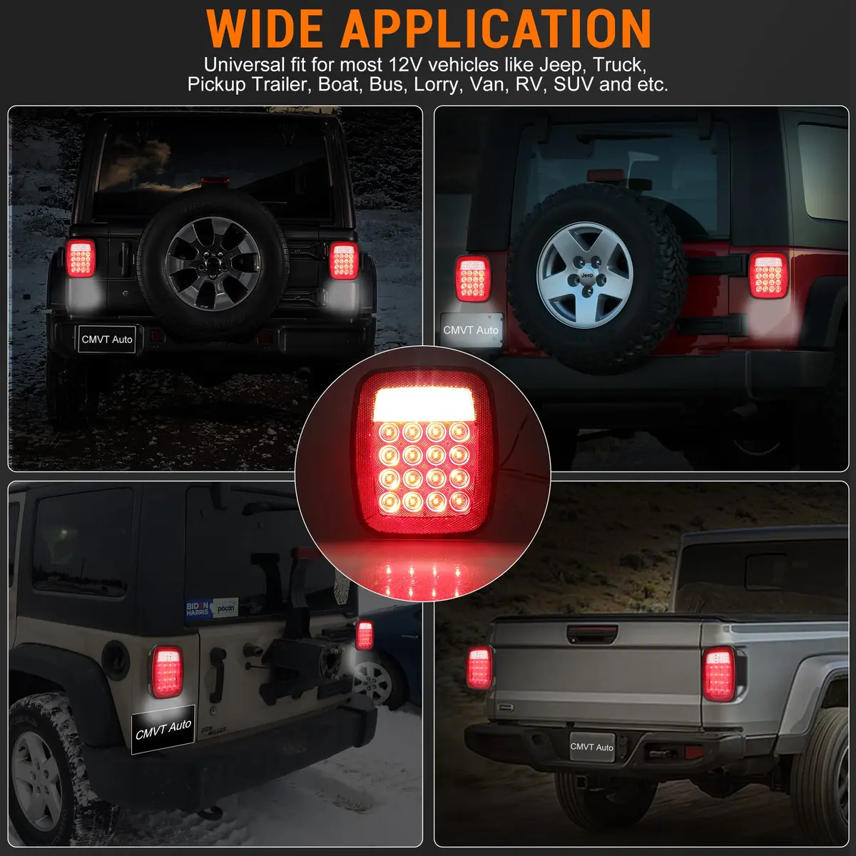 CMVT Auto Red Square 38-LED Tail Light Assembly 2-Pack | Universal 12V Fitment for Jeep Wrangler CJ YJ TJ & Trucks - view 6