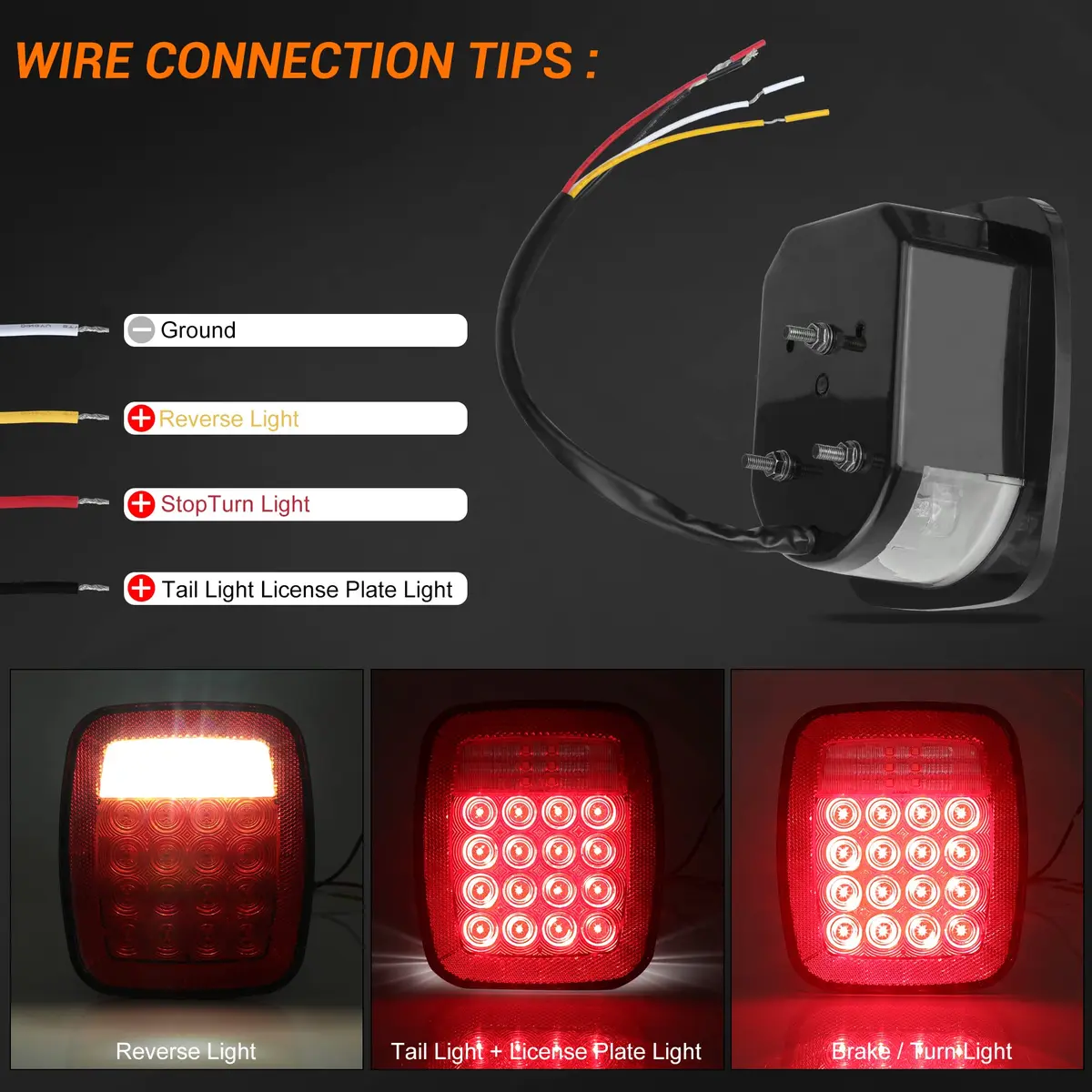 CMVT Auto Red Square 38-LED Tail Light Assembly 2-Pack | Universal 12V Fitment for Jeep Wrangler CJ YJ TJ & Trucks - view 3