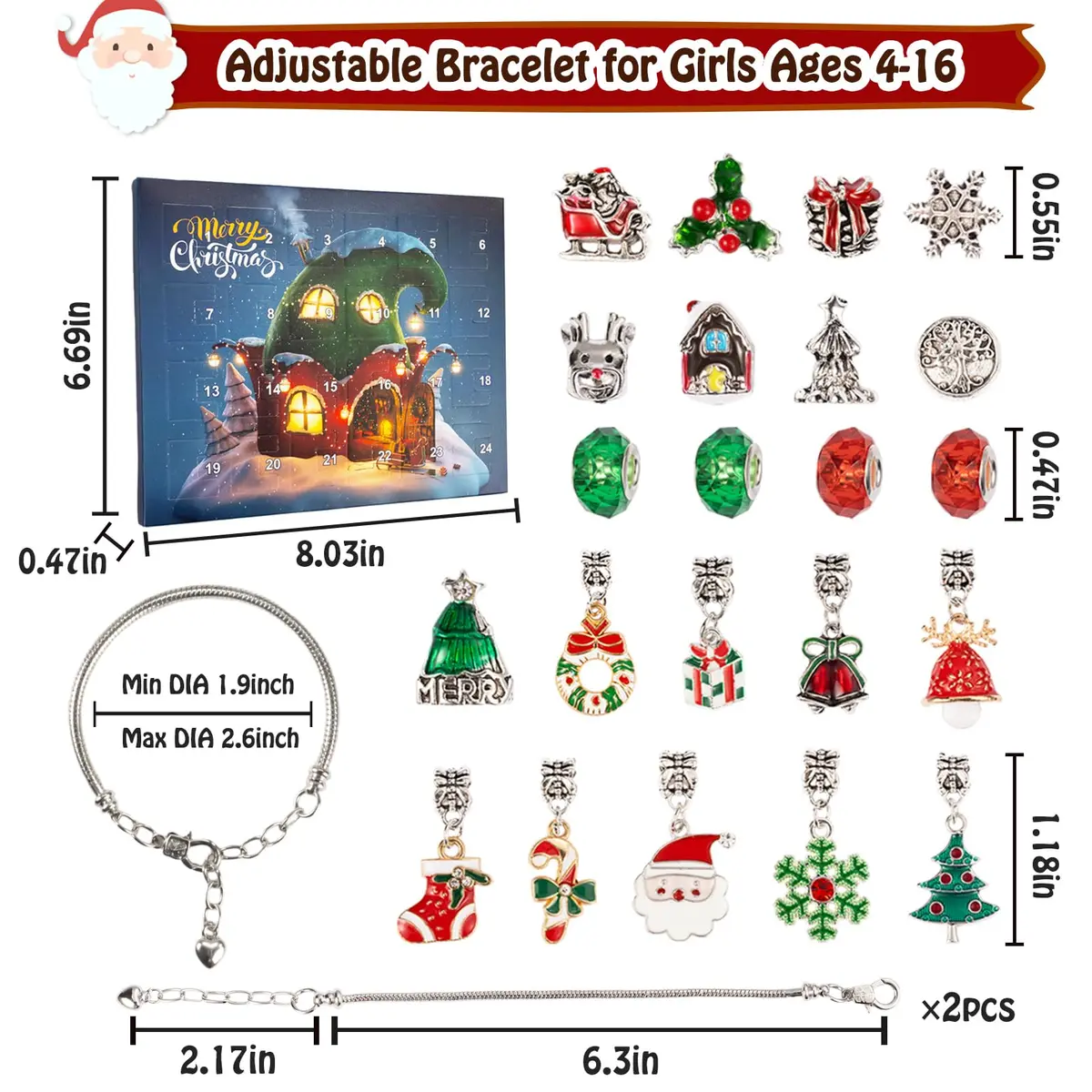 OuMuaMua Christmas Countdown Advent Calendar Bracelets 2026 | DIY Jewelry Kit for Girls & Kids - view 5