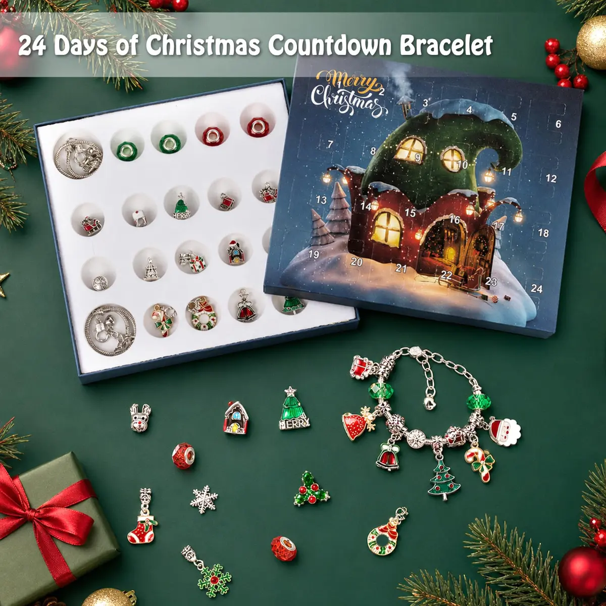OuMuaMua Christmas Countdown Advent Calendar Bracelets 2026 | DIY Jewelry Kit for Girls & Kids - view 8