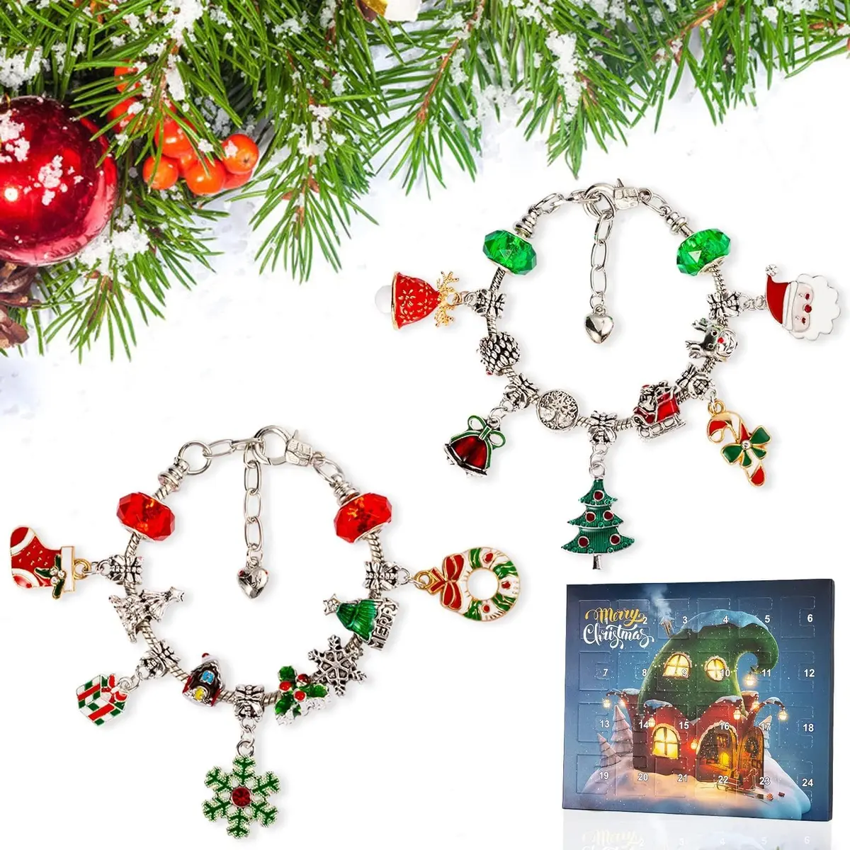OuMuaMua Christmas Countdown Advent Calendar Bracelets 2026 | DIY Jewelry Kit for Girls & Kids - view 2
