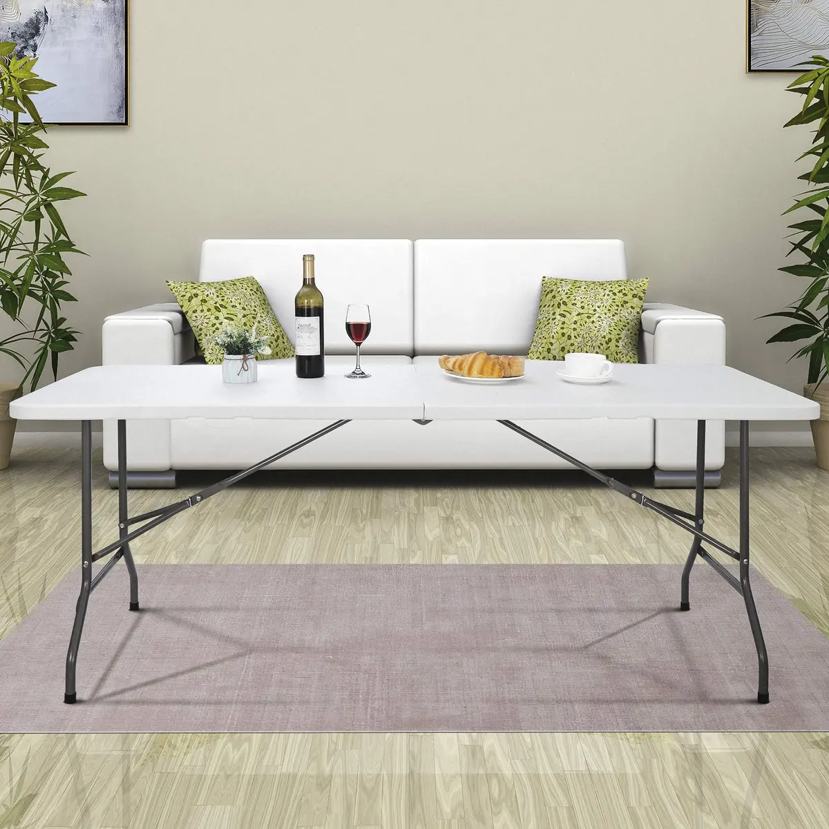 Saicool 6FT Folding Event Table | Heavy Duty Indoor Outdoor Picnic Table, White - view 2