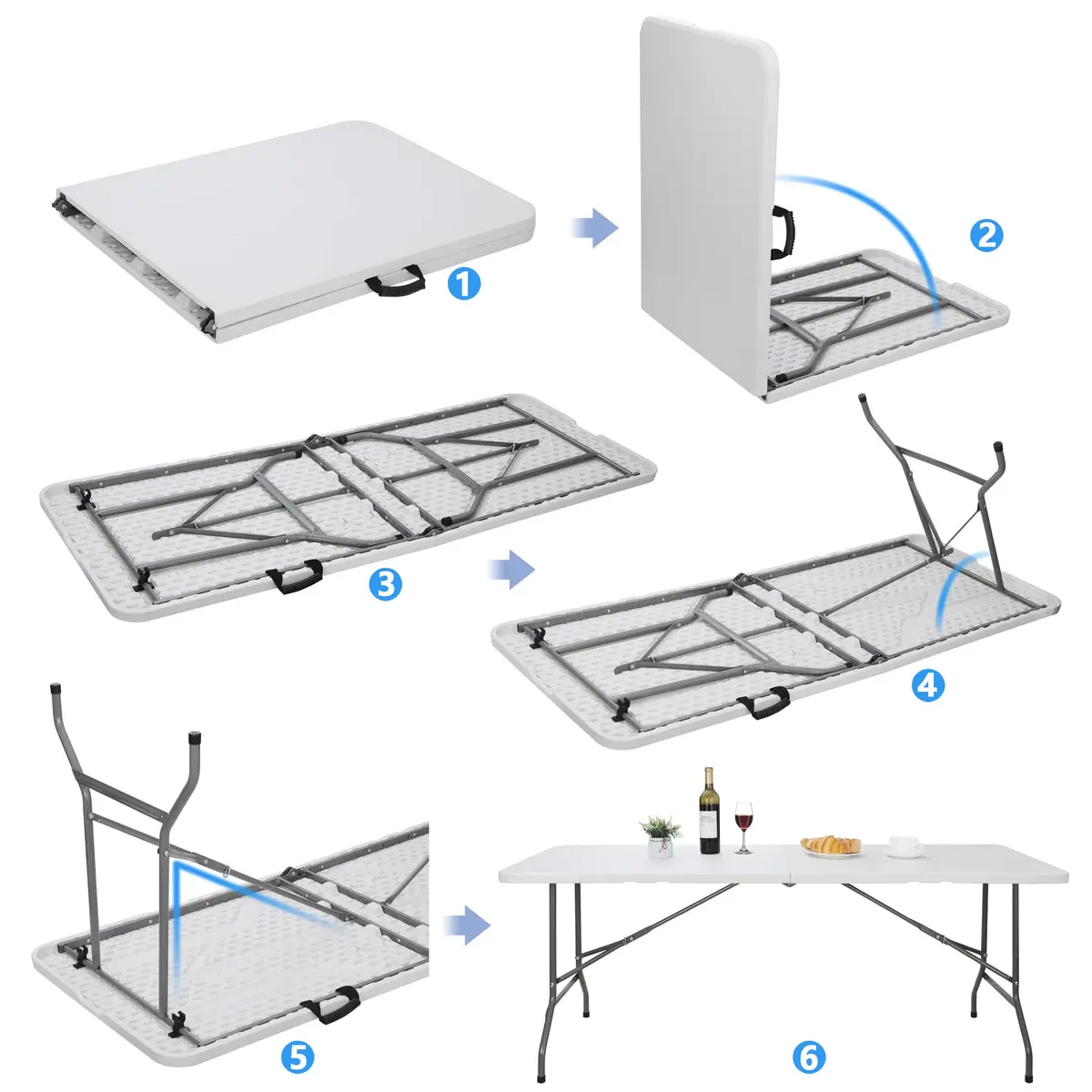 Saicool 6FT Folding Event Table | Heavy Duty Indoor Outdoor Picnic Table, White - view 3