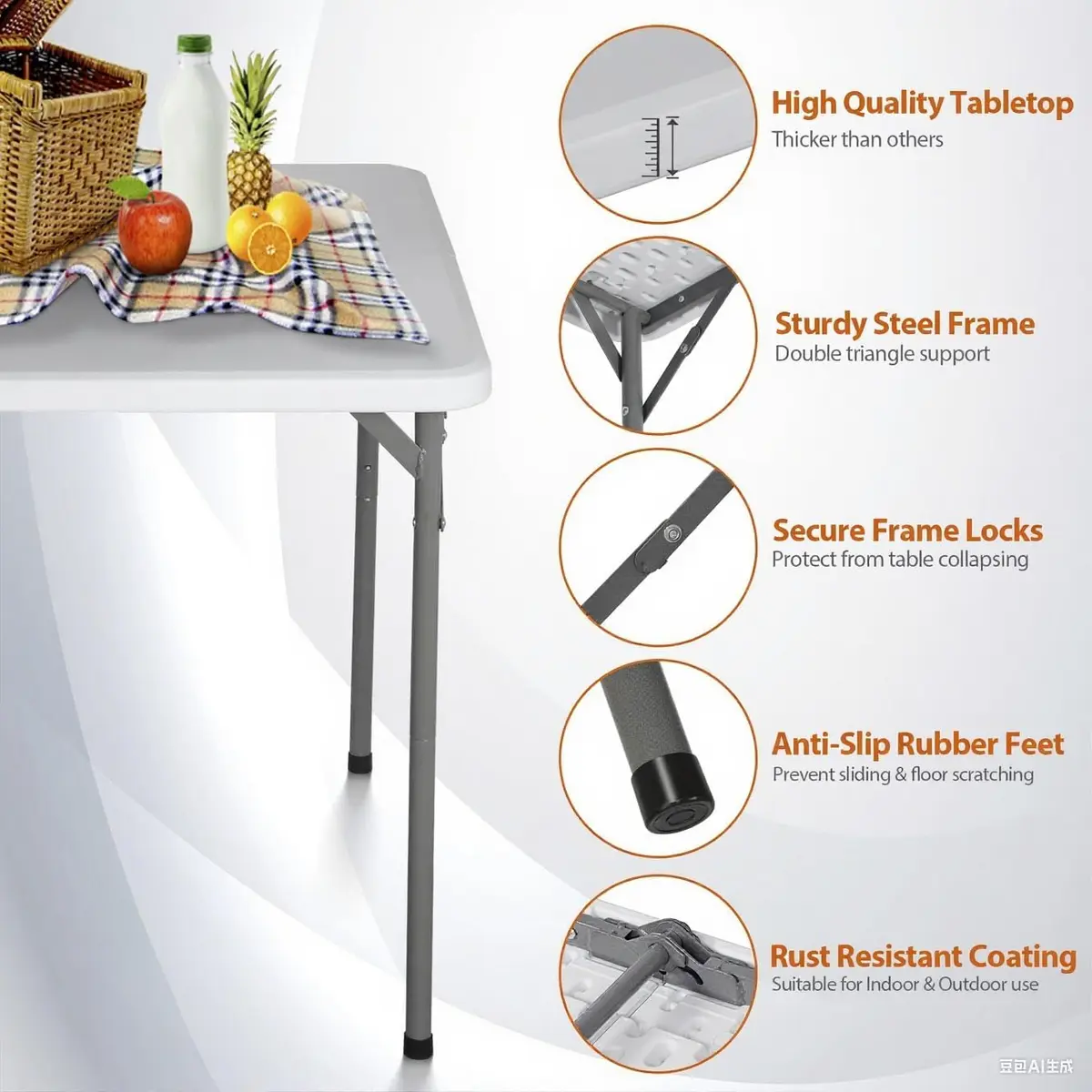 Saicool Folding Event Table 3FT | Heavy Duty Indoor Outdoor Picnic Table with Handle Lock - view 6