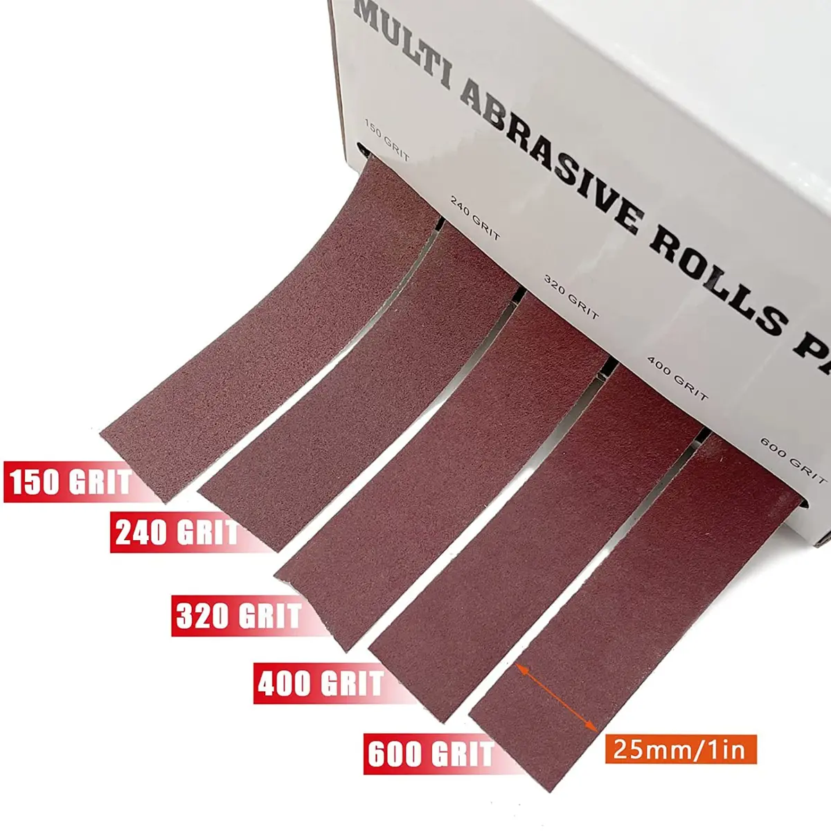 LYFJXX Emery Cloth Roll Set 25mm x 6m (1" x 19.68ft) | 5 Grits Aluminum Oxide Sandpaper for Wood Metal Polishing - view 2
