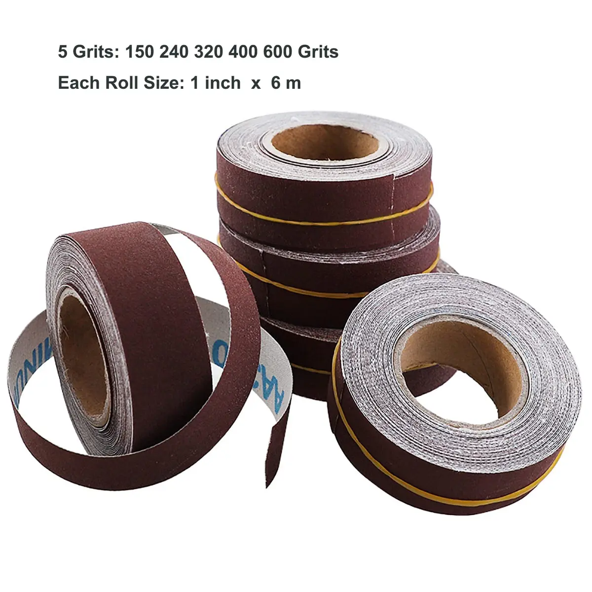 LYFJXX Emery Cloth Roll Set 25mm x 6m (1" x 19.68ft) | 5 Grits Aluminum Oxide Sandpaper for Wood Metal Polishing - view 3
