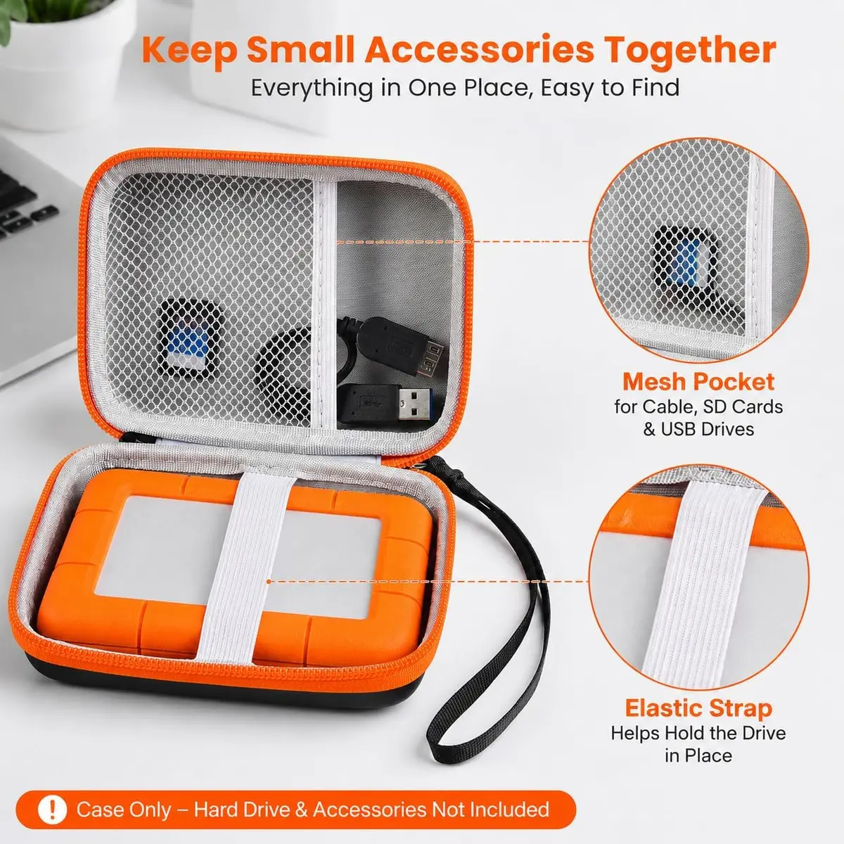ALKOO Orange Hard Drive Case for LaCie Rugged Mini 1TB-5TB | Protects Drive & Accessories - view 3