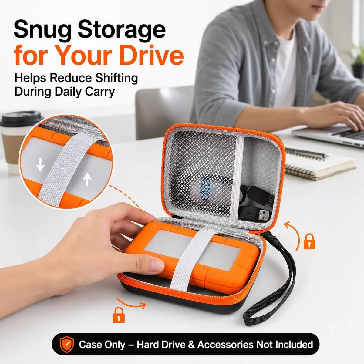 ALKOO Orange Hard Drive Case for LaCie Rugged Mini 1TB-5TB | Protects Drive & Accessories - view 4