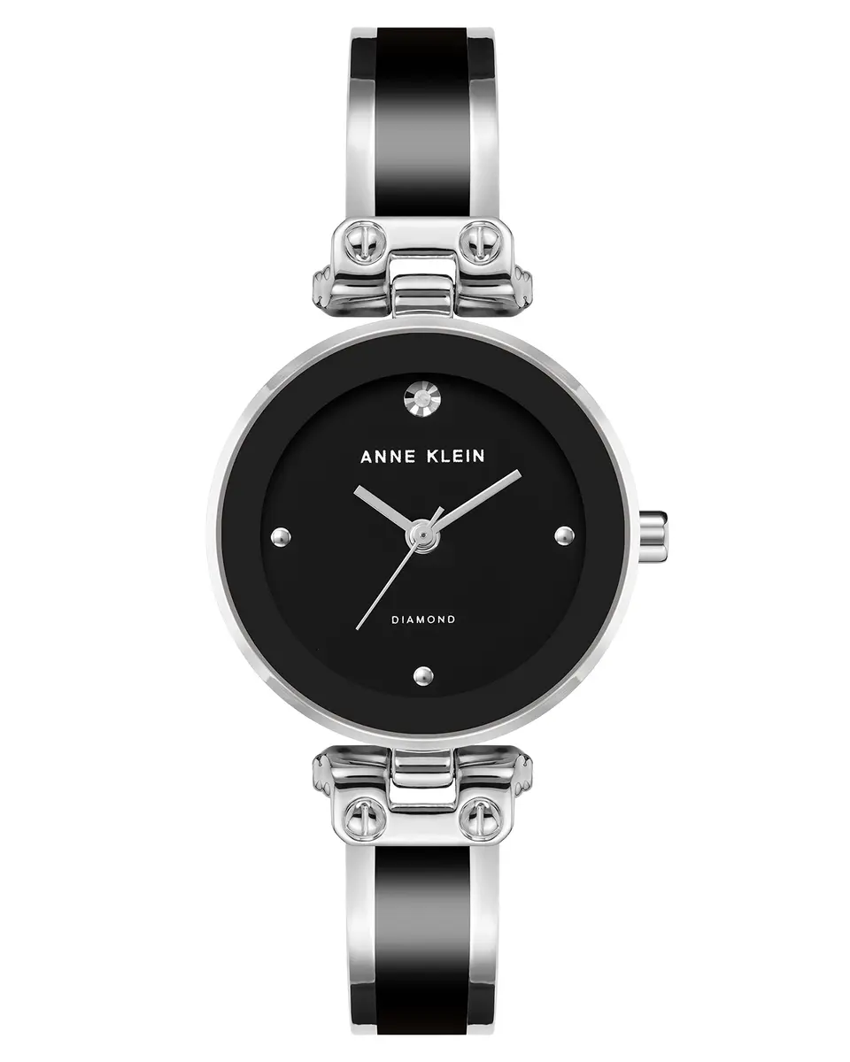 Anne Klein Women's Genuine Diamond Dial Bangle Watch | Silver-tone, 34mm, Enamel Bezel, Water-Resistant - main product image