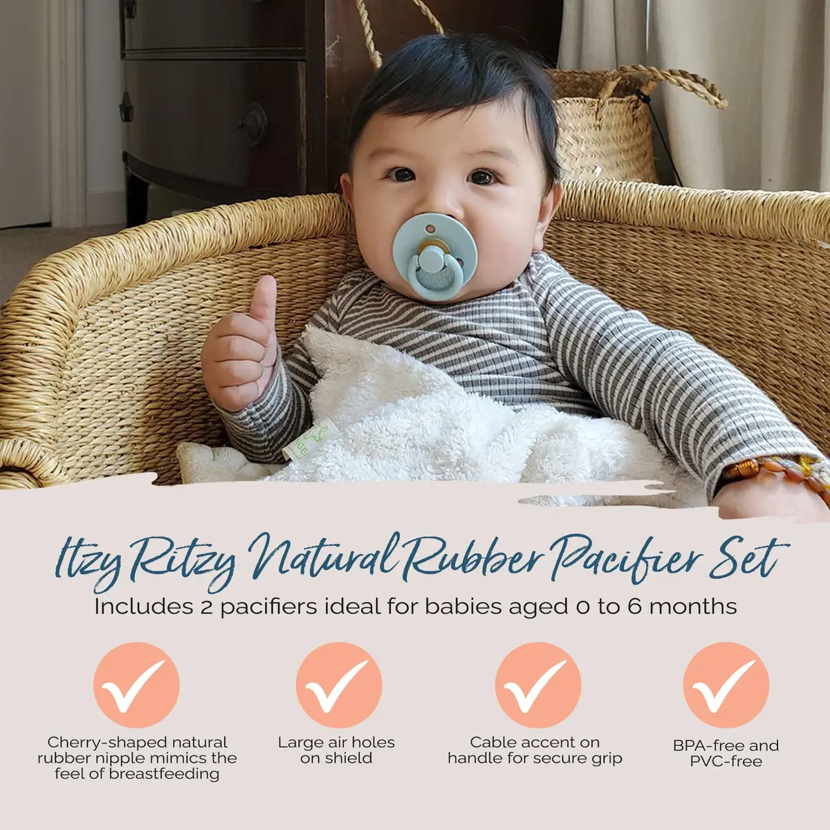 Itzy Ritzy Natural Rubber Pacifiers for 0-6 Mos | BPA-Free, Chic & Soothing - view 4