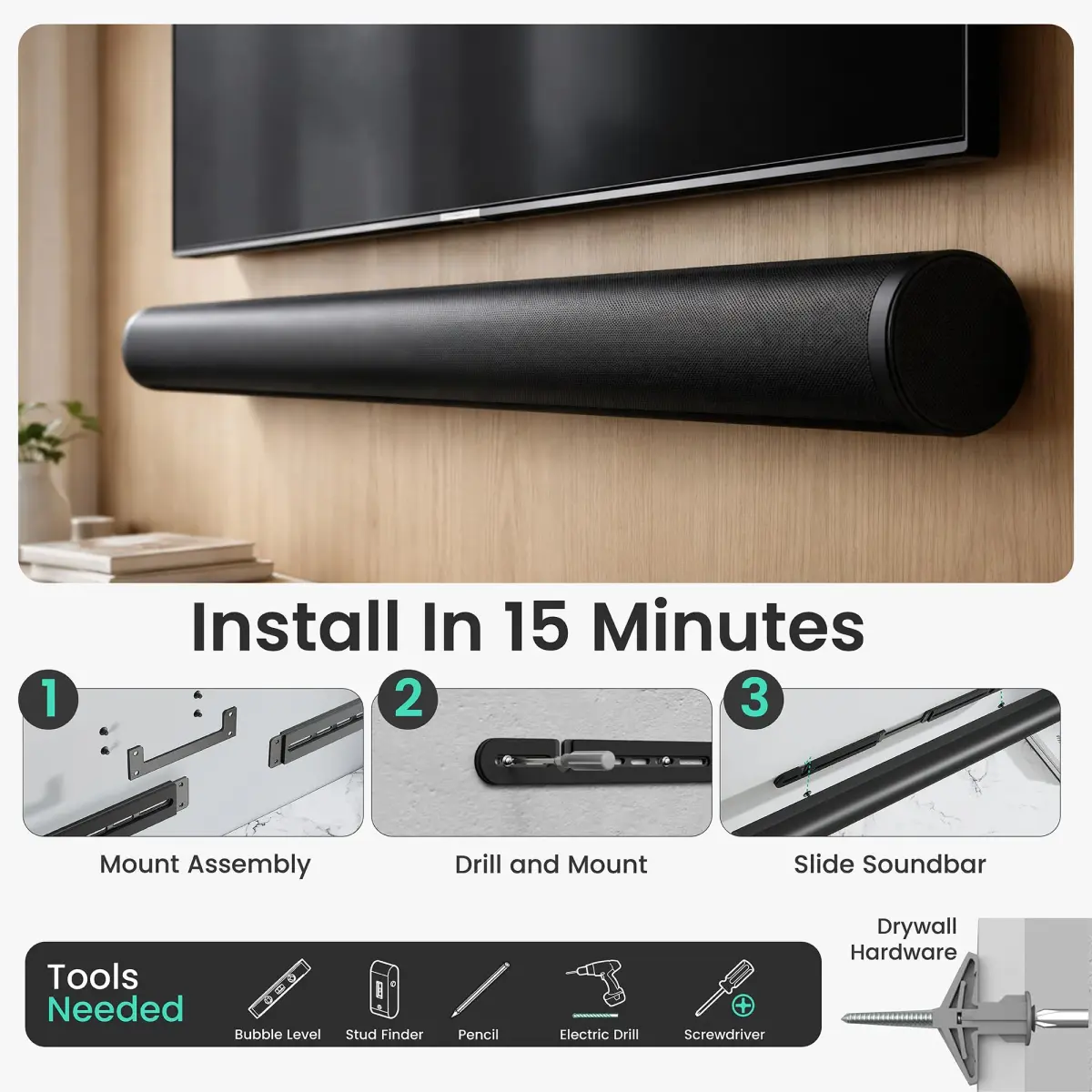 ynVISION.DESIGN Sonos Arc Ultra & Sonos Arc Wall Mount, Black | Flush Mount, 0.43" Deep, Steel Construction - view 6